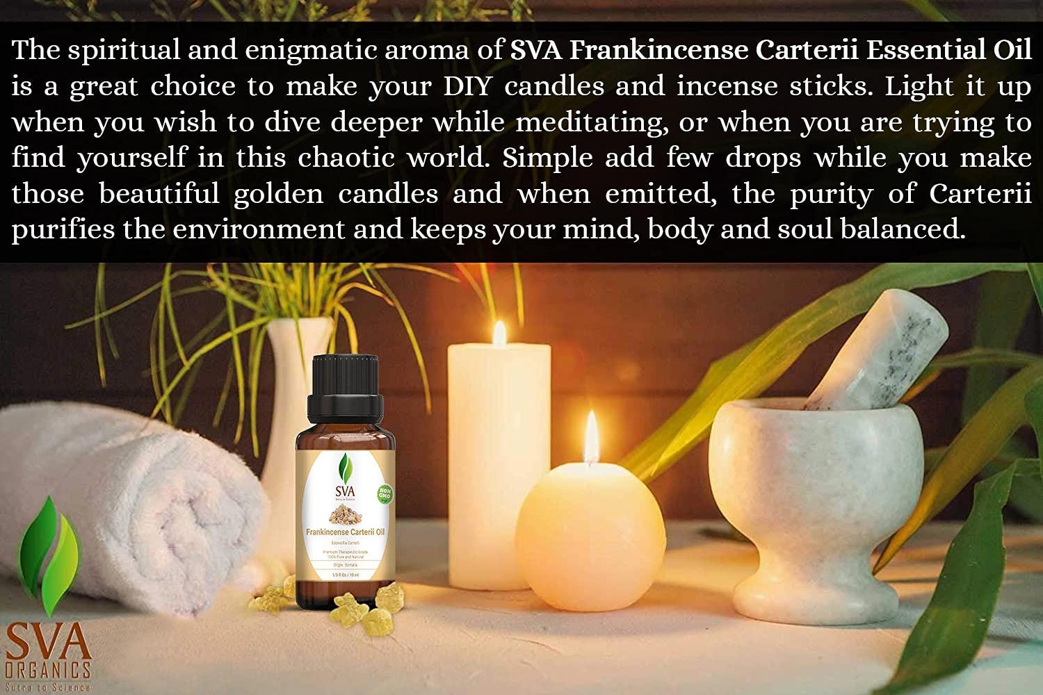 SVA Frankincense Essential Oil – 1/3 Fl Oz – 100% Natural Boswellia Carterii Oil - for Diffuser, Hair Care, Face, Skin Care, Aromatherapy, Scalp and Body Massage, Soap and Candle Making