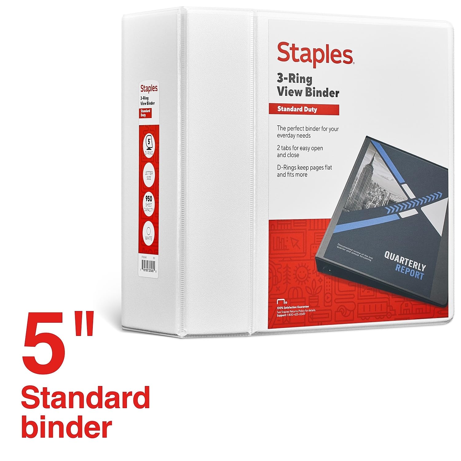 Staples 976179 Standard 5-Inch D 3-Ring View Binder White (26360-Cc)
