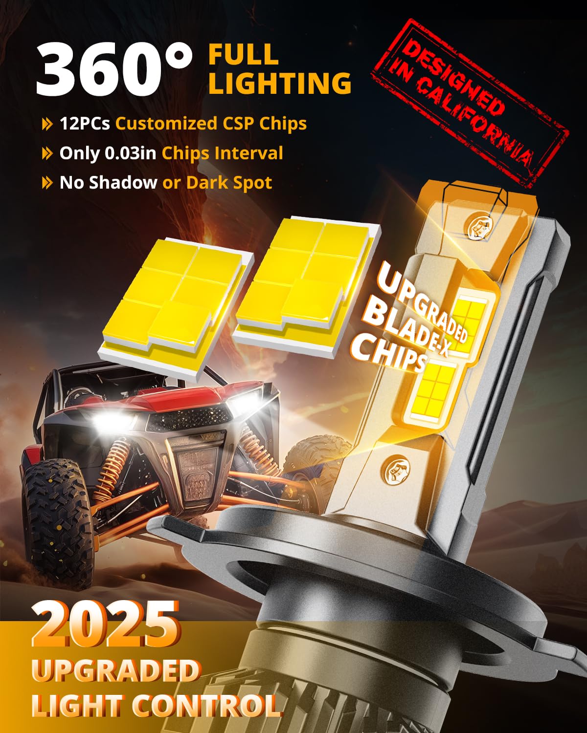 Auxbeam H4 9003 F22 Series 24000LM Powersport Light for Off-Road Use or Fog - 2 Pack