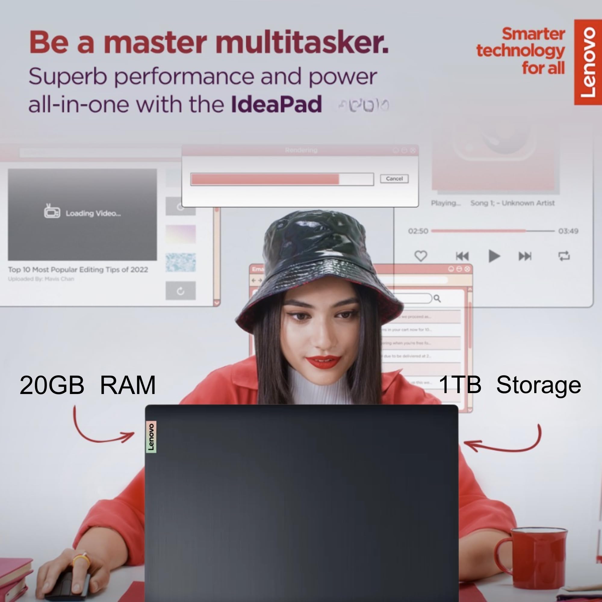 lenovo est IdeaPad 15.6'' FHD Laptop, 20GB RAM, 1TB SSD, Intel Pentium Silver N6000, 1 Year Microsoft Office 365, Webcam, Type-C, SD Card Reader, Wi-Fi 6, Windows 11, JVQ MP Black