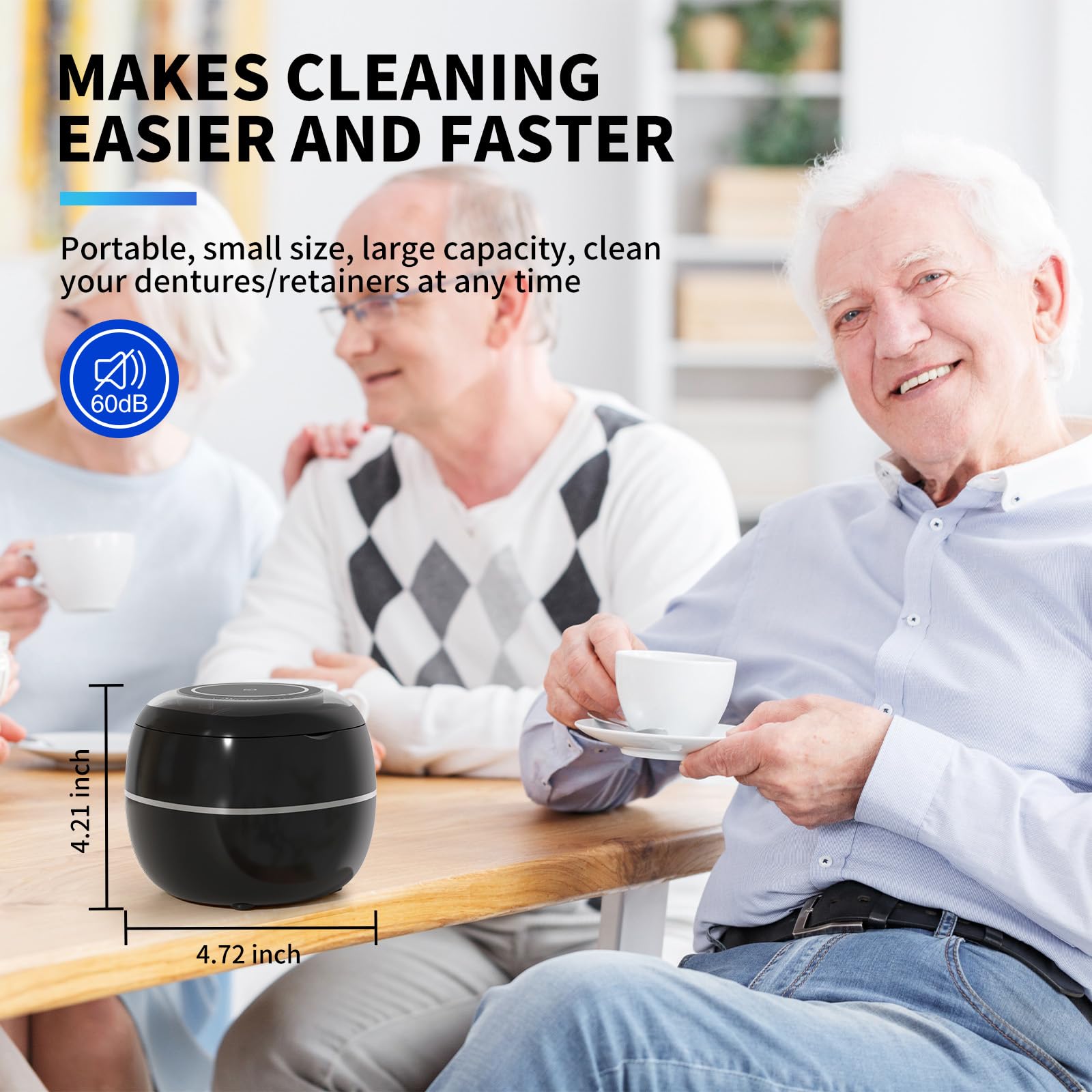 Ultrasonic Retainer Cleaner, 30W/42Khz Professional Retainer Cleaner Machine with Digital Timer, 180ML Portable Ultrasonic Jewelry Cleaner for Dentures, Aligner, Braces, Mouth Guard(Black)