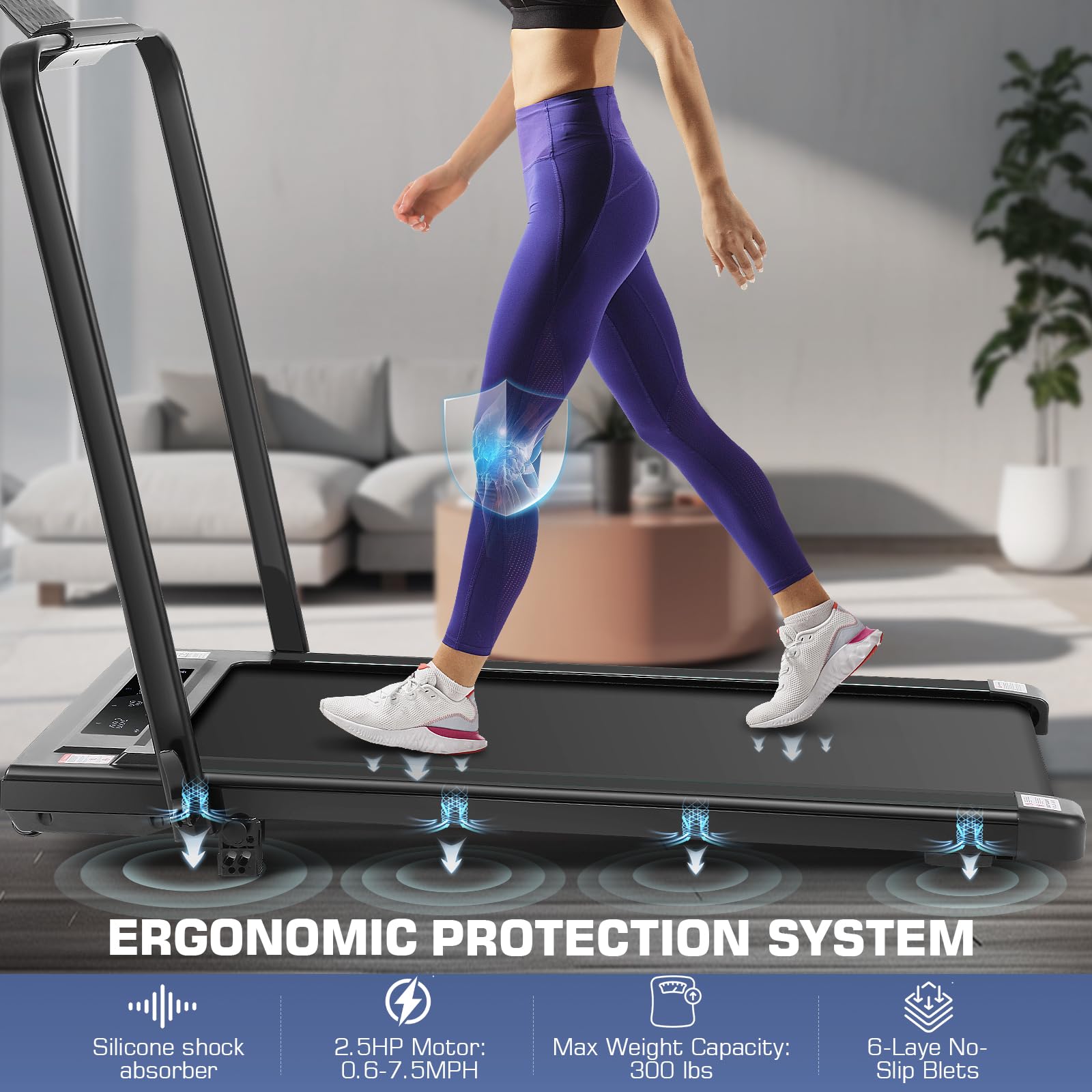 ANCHEER Folding Treadmill with Incline, 2.5HP Under Desk Treadmill for Home, 300lbs Low Noise Walking Pad with Remote Control and Handle Bar, Forest Green