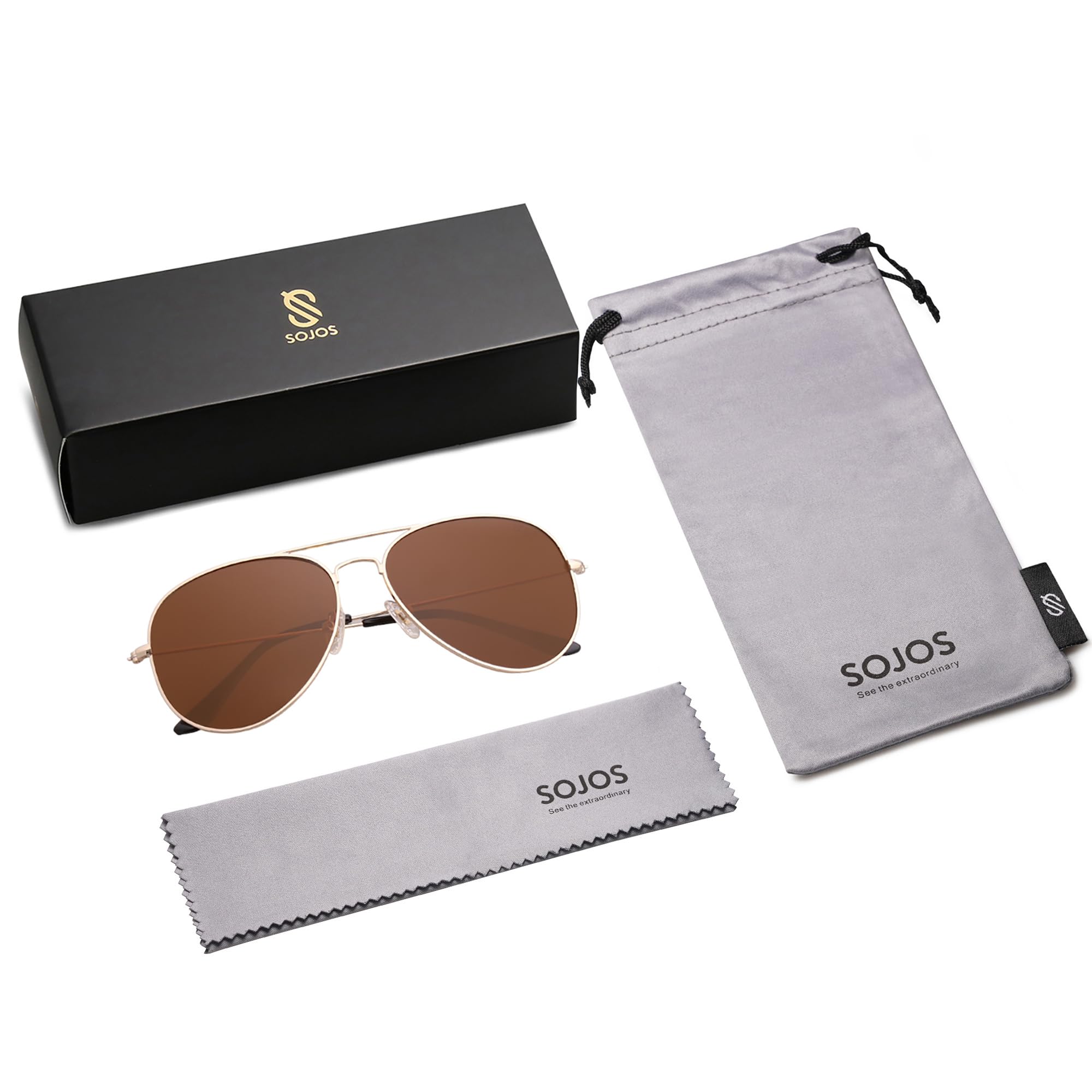 SOJOS Classic Aviator Polarized Sunglasses for Men Women Vintage Retro Style,Gold/Brown