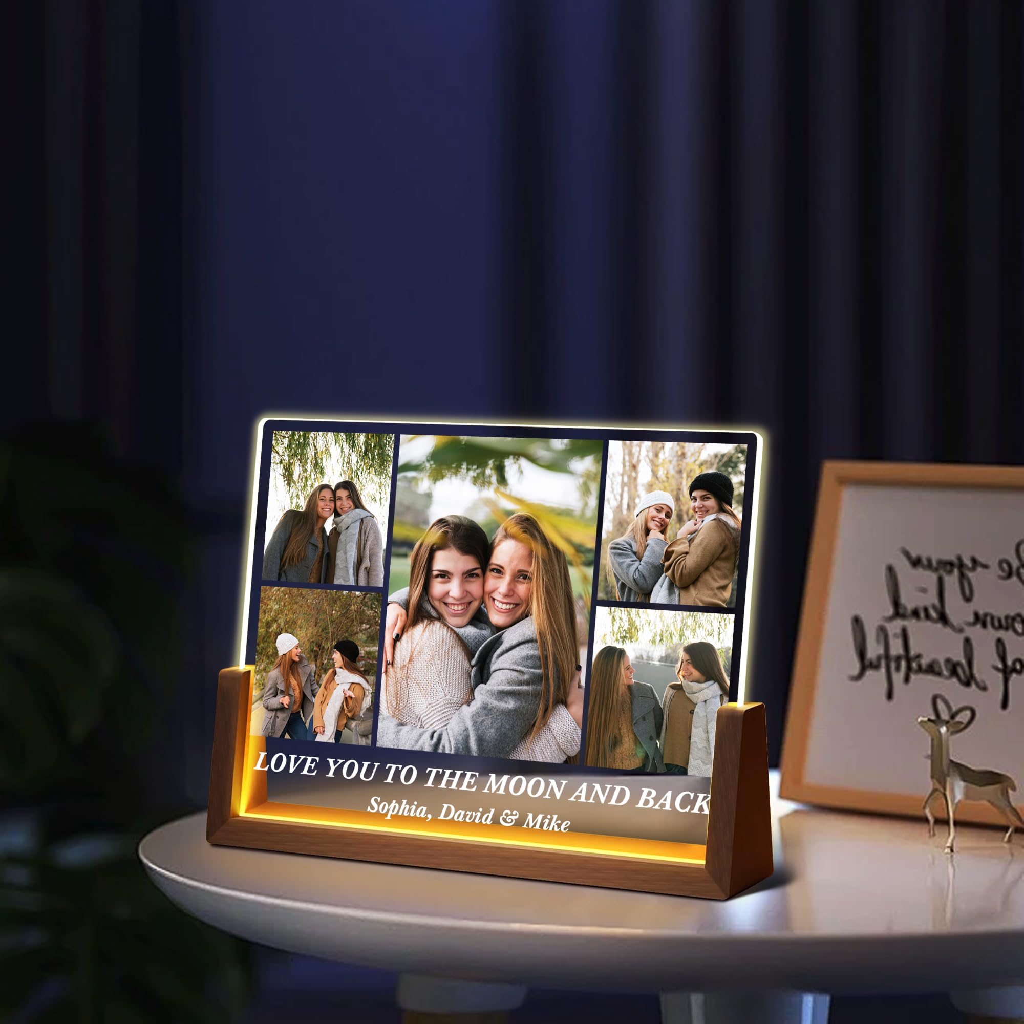 Personalized Best Friend Birthday Gifts, Friendship Gifts For Women, Custom Acrylic Plaque Night Light With Picture Frame, Customized Long Distance BFF Besties Soul Sister Christmas Gift