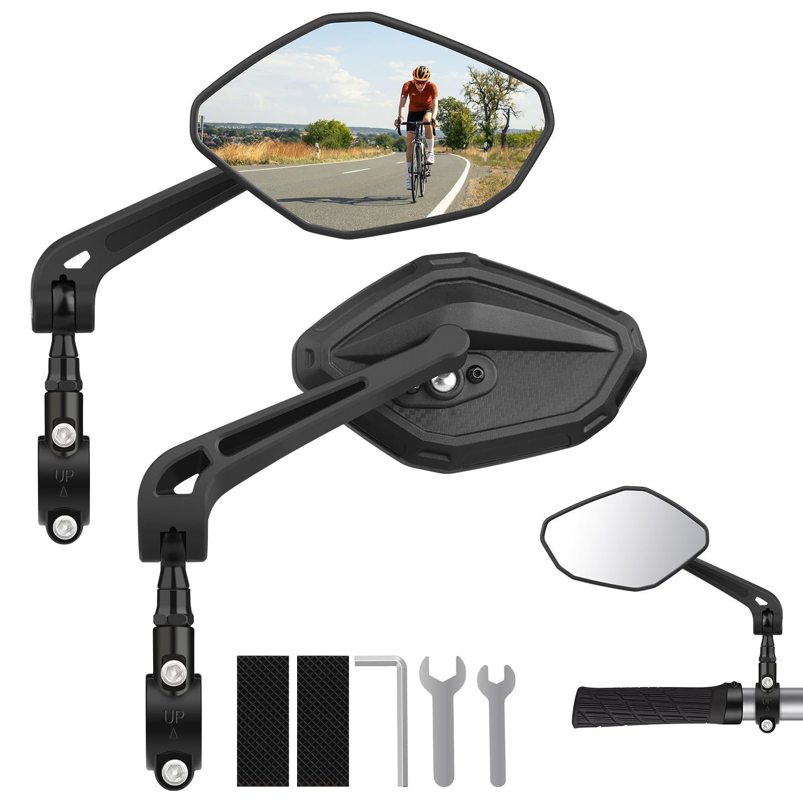 Diyife Bike Mirror, Bike Mirror Handlebar Mount 1 Pair, Wide Angle Large Handlebar Rearview Mirror, Blast-Resistant 360°Adjustable Bicycle Rear View Mirror Accessories for Mountain Road Bike