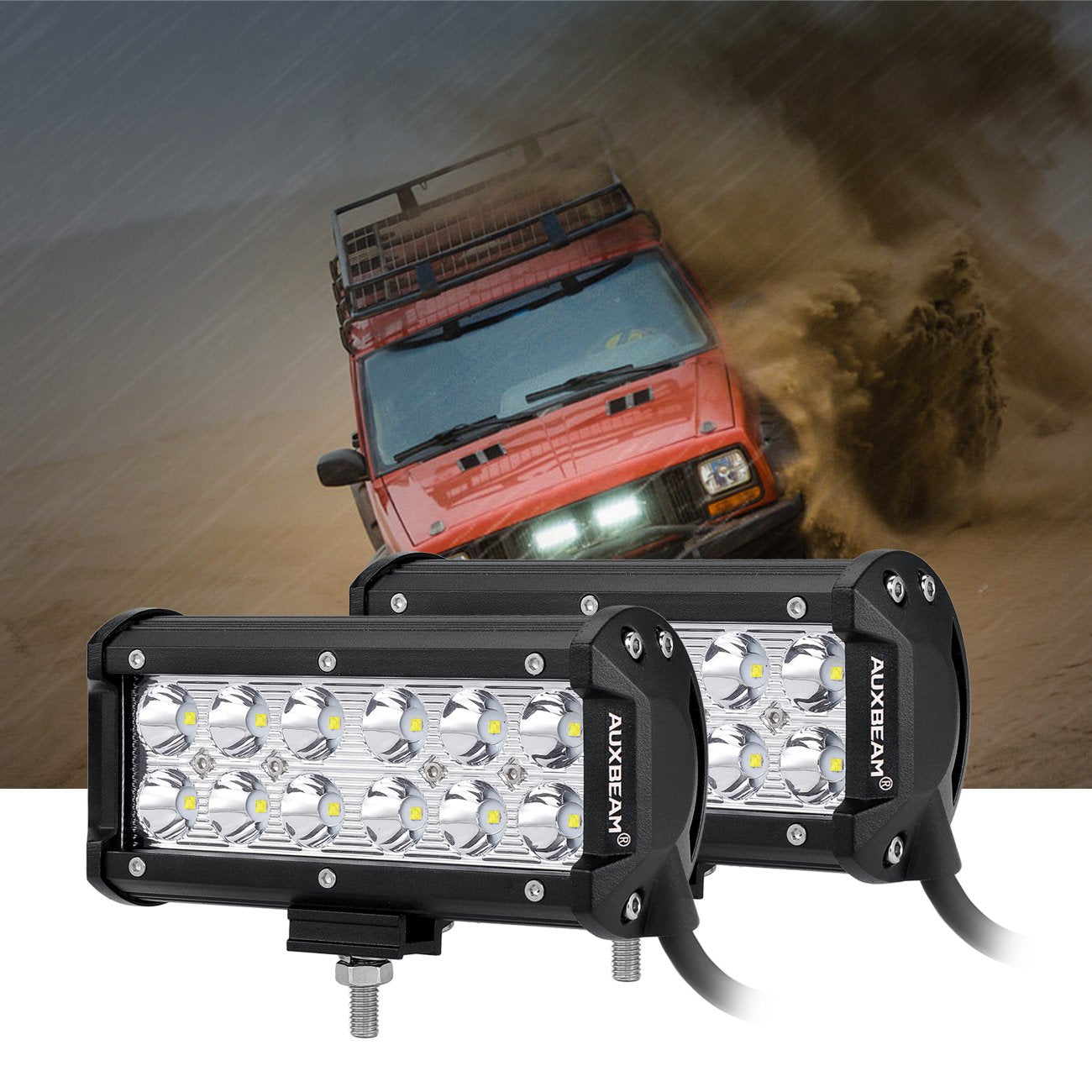 Auxbeam 7" Super Bright LED Spot Light Bar, 36W IP67 Waterproof - Off Road Driving Light for Trucks, 4x4, Military, Boating, Farming & Heavy Equipment