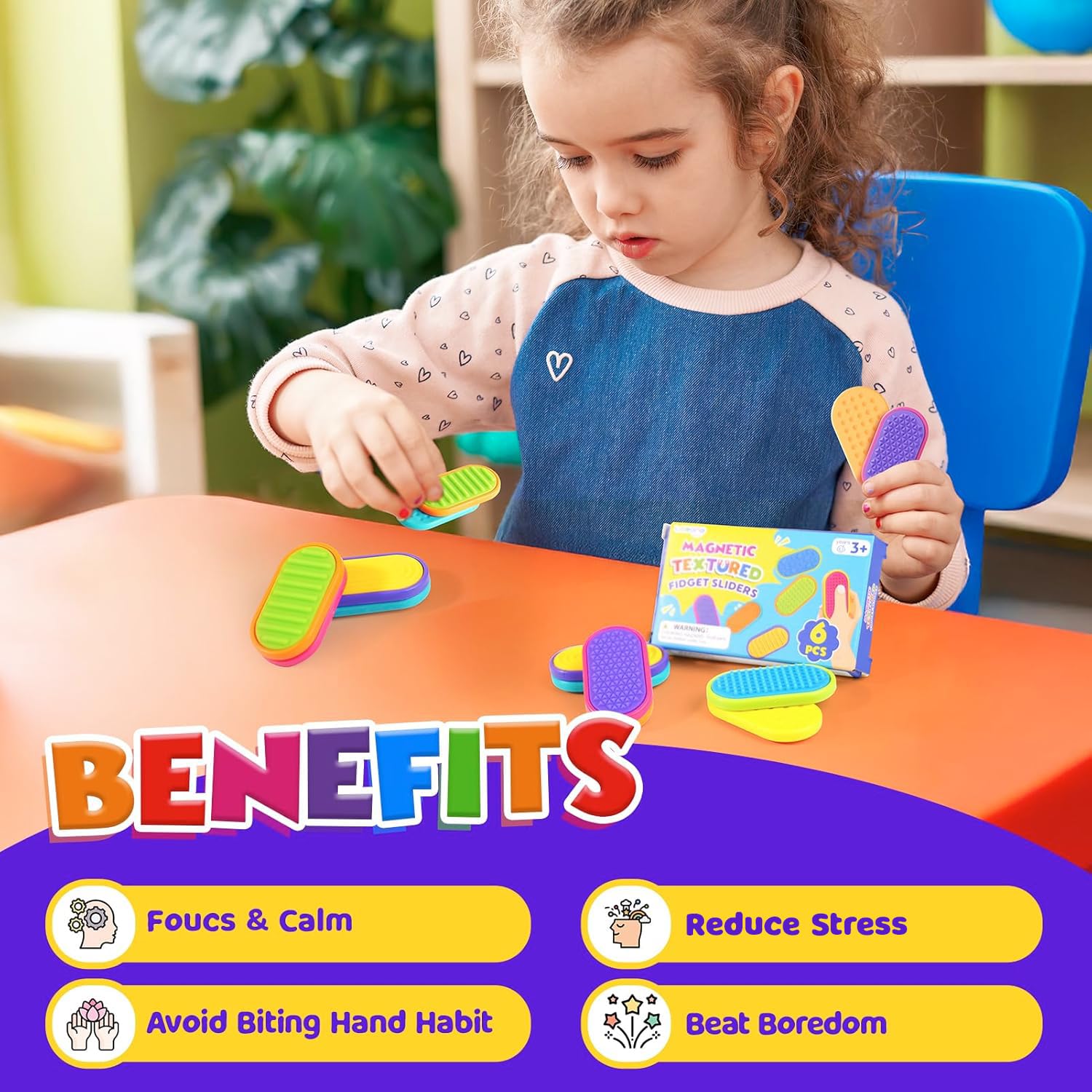 Sensory Fidget Magnet Toys for Kids: Silicone Magnetic Sliders Stress Fidgets for Autism, Stress Small Fidget Toys for Adults Office Desk / Travel Classroom Must Haves, Easter Gifts for Kids