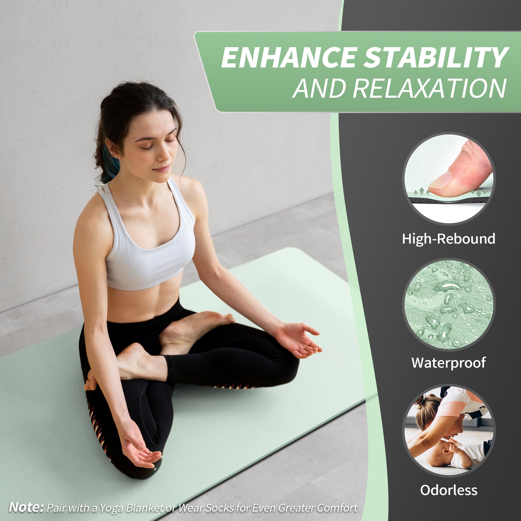 CAMBIVO Yoga Mat for Women Men Kids, 72" x 24" TPE Yoga Mats, 1/3 & 1/4 & 2/5 Inch Extra Thick Yoga Mat Non Slip, Workout Mat with Carrying Strap for Yoga, Pilates,Meditation and Floor Exercises