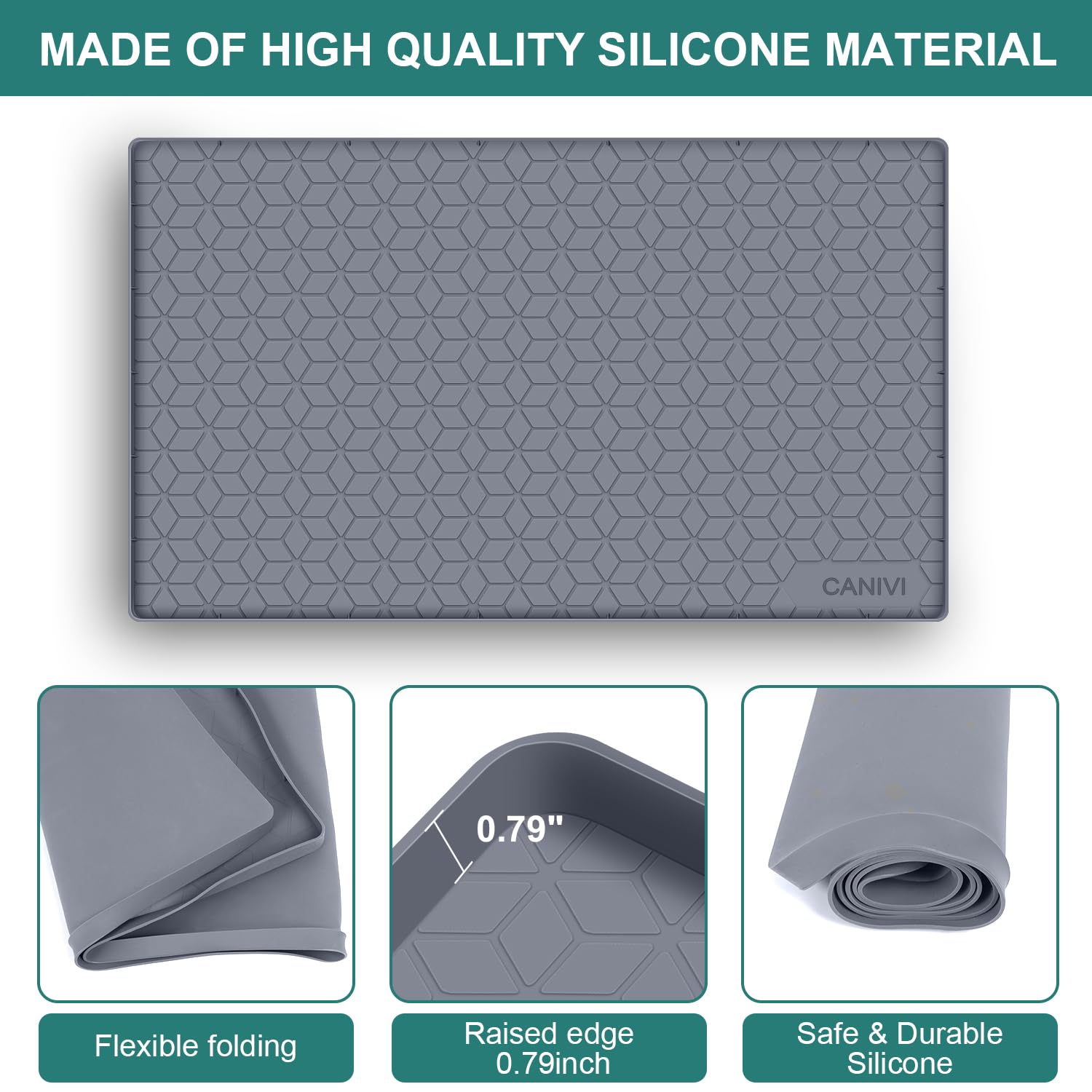 CANIVI Under Sink Mat, 34" x 22" Waterproof Silicone Under Sink Tray for Kitchen & Laundry Cabinets, Kitchen Cabinet Shelf Protector, Up to 3.3 Gallons Liquid, Fits 36 inch Standard Cabinet (Grey)