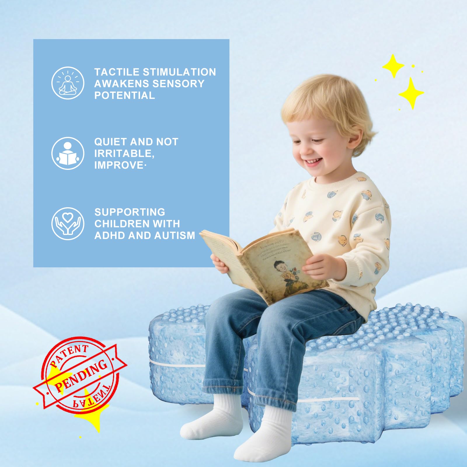 Irrical Sensory Soft Squeeze seat, Sensory Chairs specifically Designed for Children with Sensory Needs,Providing Gentle Squeeze Embrace, Washable Cover,Blue