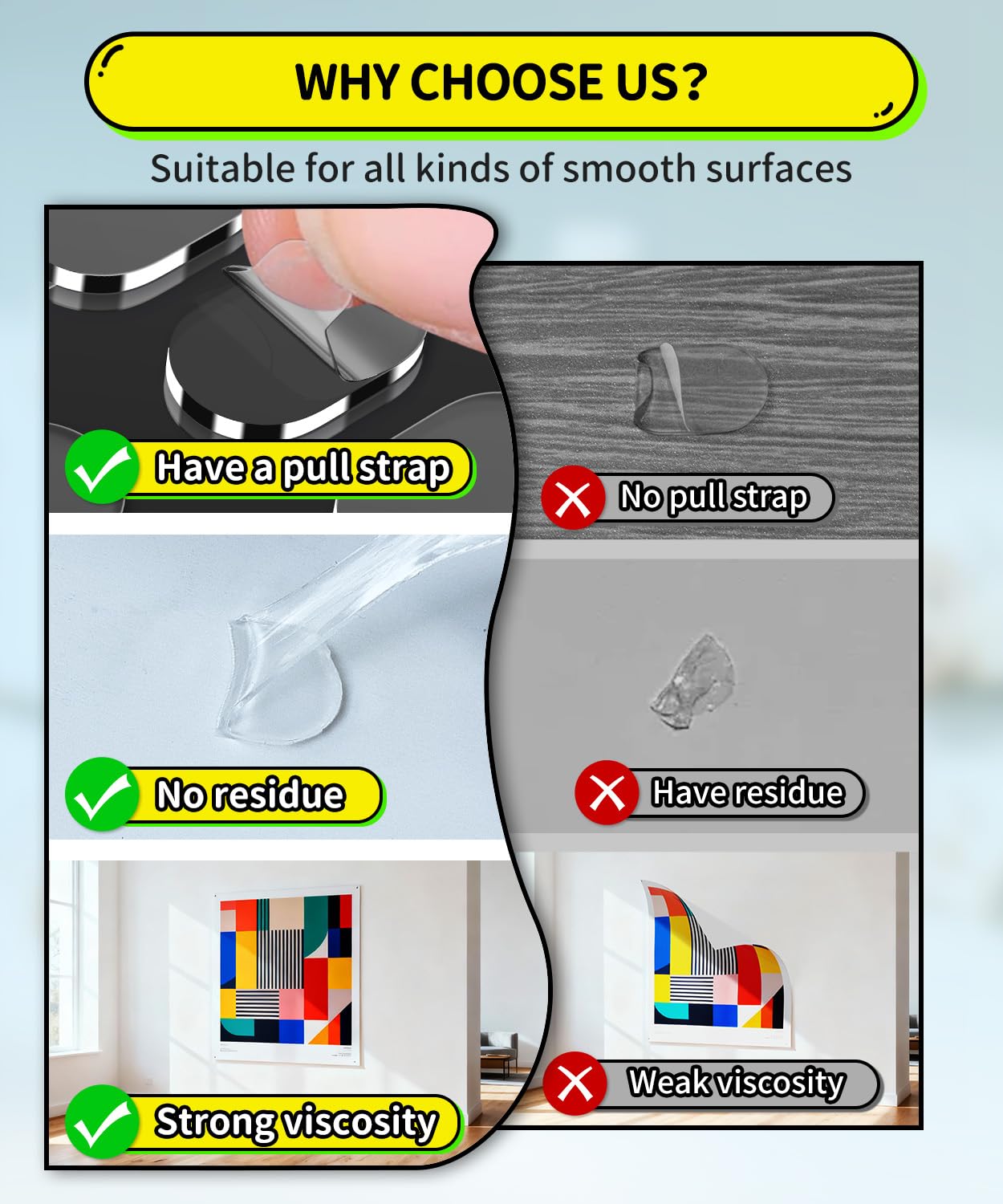 PHIXBEAR Upgraded Mounting Putty with Pull Tab, Removable Museum Tape Sticky Double Sided Adhesive Dots No Trace for Poster, 182 Pcs 0.6" x 1.38"