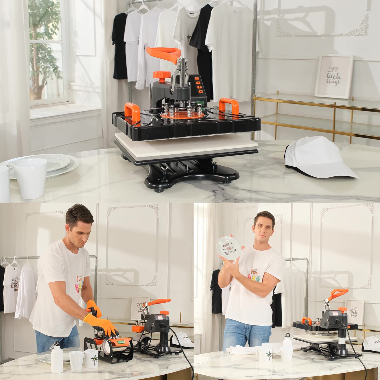 AKEYDIY Upgraded Heat Press Machine 8 in 1 Combo,Digital Multifunction Shirt Press Machine for T Shirts12"X15" Sublimation Machine 360-Degree Swing Away Dual-Tube Heating for DIY T-Shirts Cap & Mugs