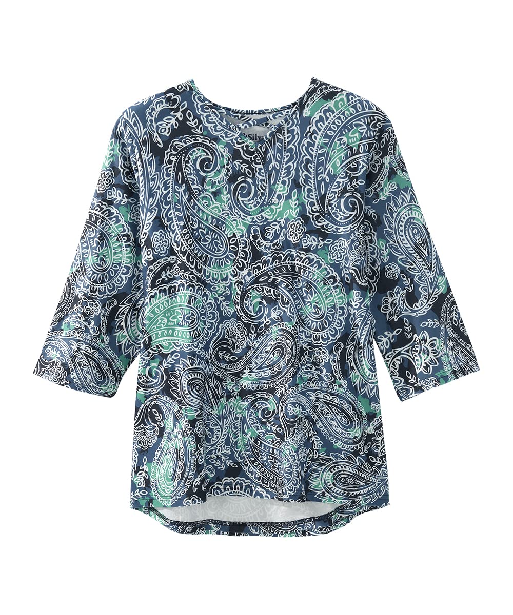 Women’s Open-Back Adaptive Criss Cross Neckline Top - Paisley Blues MED