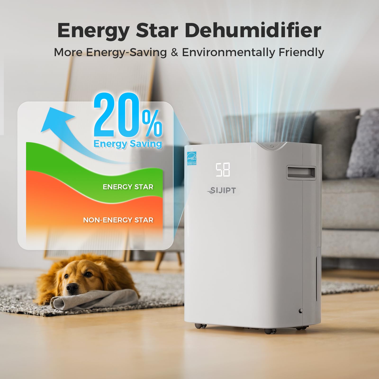 Basement Dehumidifier with Drain Hose, 100 Pints Energy Star Dehumidifiers for Home, Large Room, 1500 Sq.ft Quiet Dehumidifier with Adjustable Humidity Control, Auto Defrost, 1.5 Gal Water Tank