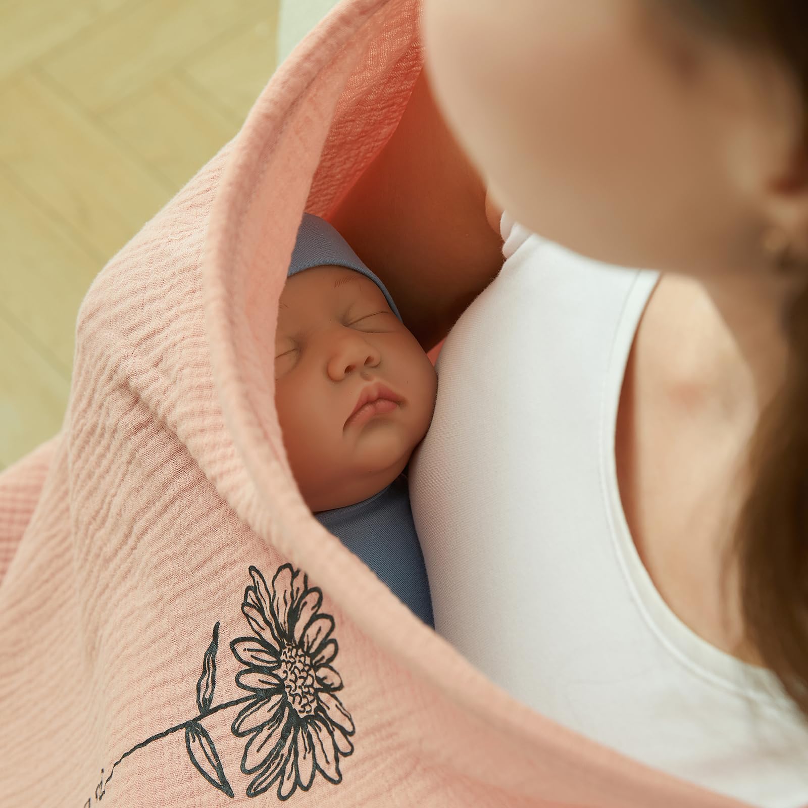 RWRWMOONPUT Muslin Nursing Cover for Baby Breastfeeding, Nursing Clothes with hoop for Mom Breathable, Cotton Multi-use Carseat Canopy (Coral almond)