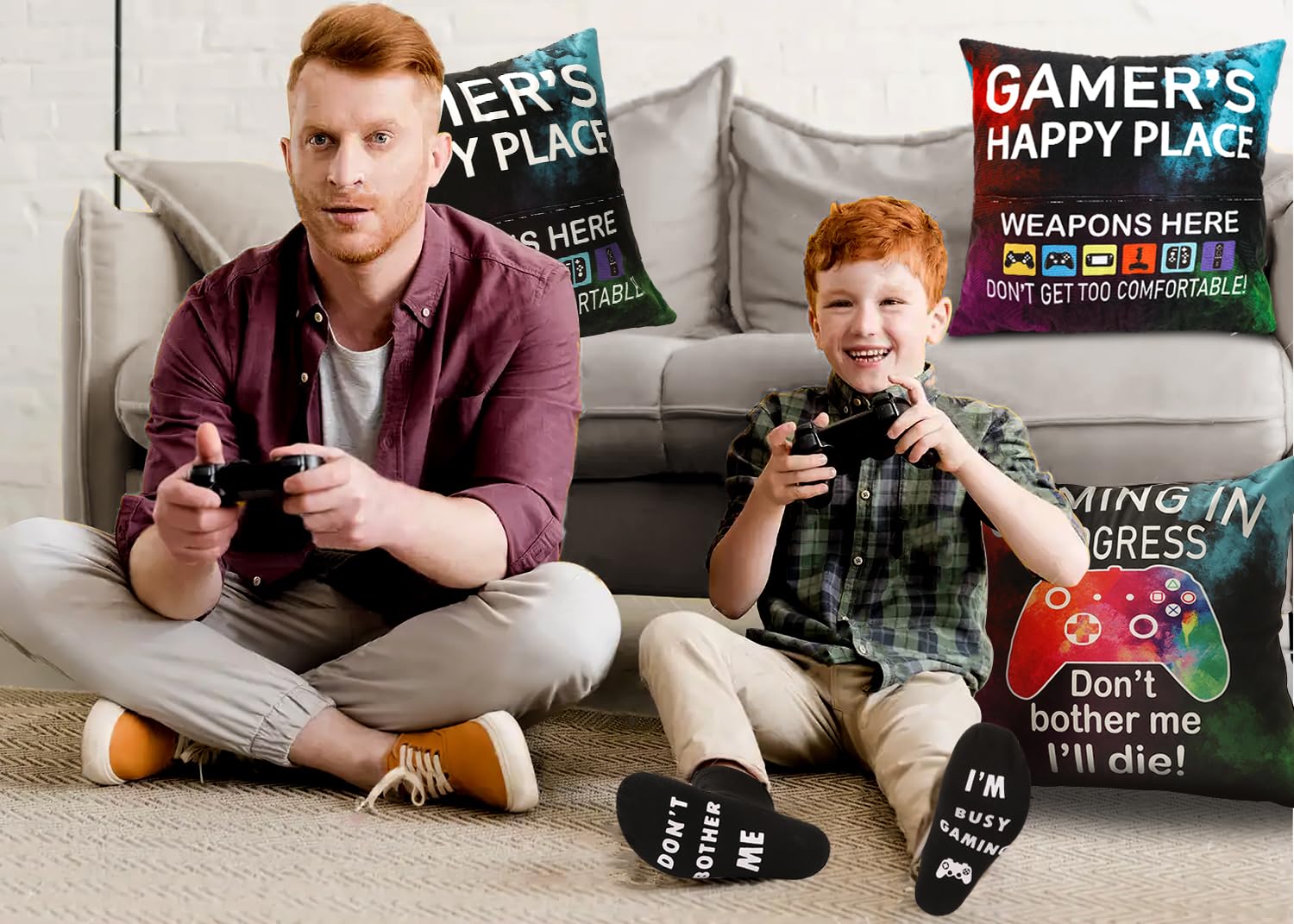 OCCdesign Gamer Gifts for Teenage Boys Men, Gaming Room Decoration, Gamer Pillow Cover and Game Socks Gifts Set, Christmas Stocking Stuffers for Teens Boys Girls Men Father Boyfriends 18" x 18"