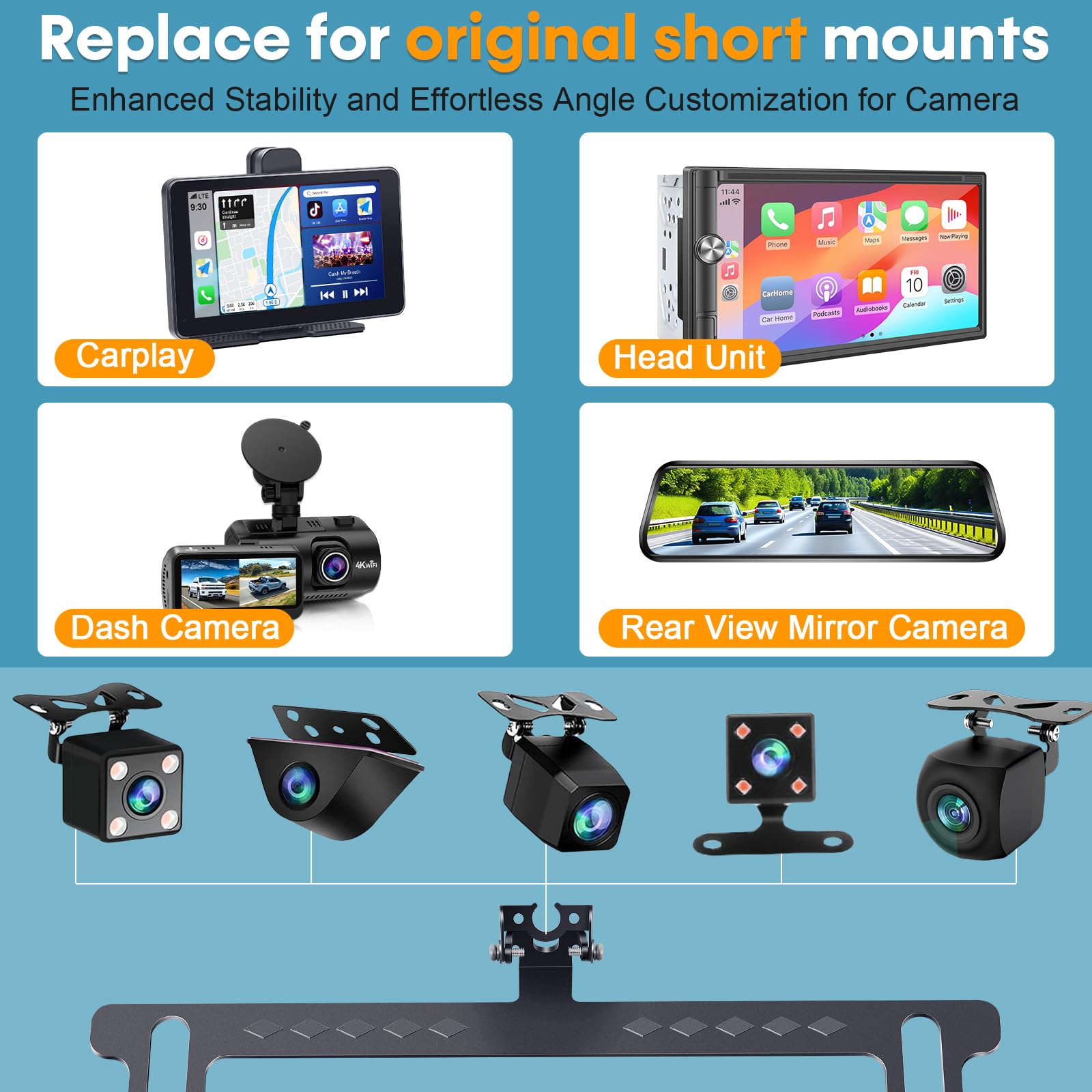 License Plate Bracket for Rear Camera: Universal Rear View Mirror Camera Mount for License Plate - Metal Rust-Proof Backup Camera Bracket for Carplay Android Auto Head Unit Dash Cam