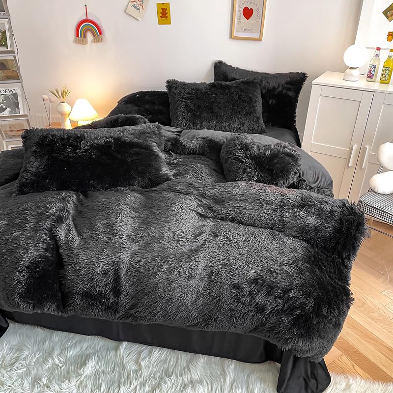 Roscloud Faux Fur Kids Girls Purple Rainbow Comforter Sets King - 3PC Bed Set Warm Comfortable Soft Plush Flannel Velvet Fluffy Fuzzy Bedding(Comforter x 1 Pillowcases x 2)