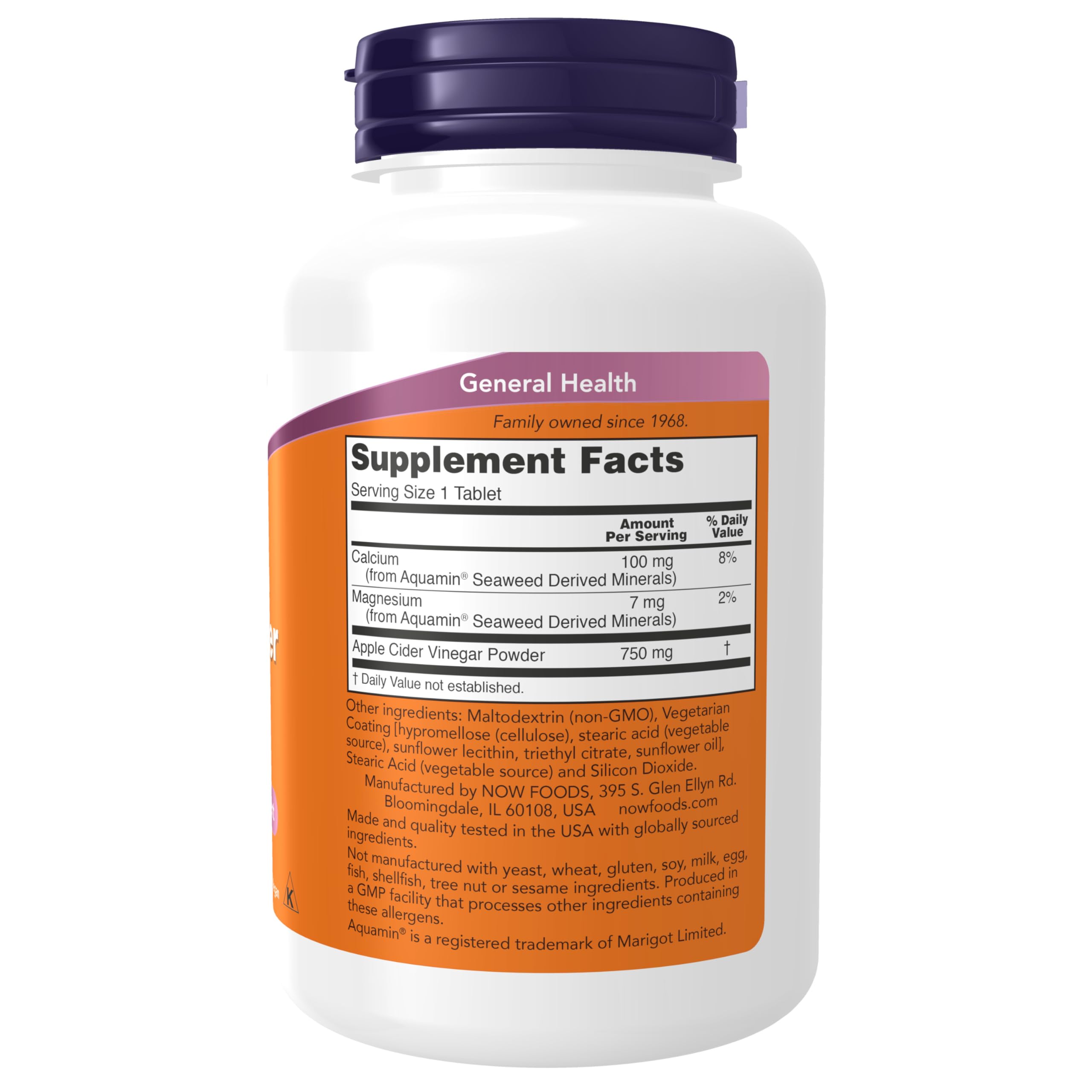 NOW Foods Supplements, Apple Cider Vinegar 750 mg, from Fermentation of Sweet Apple Cider, Extra Strength, 180 Tablets