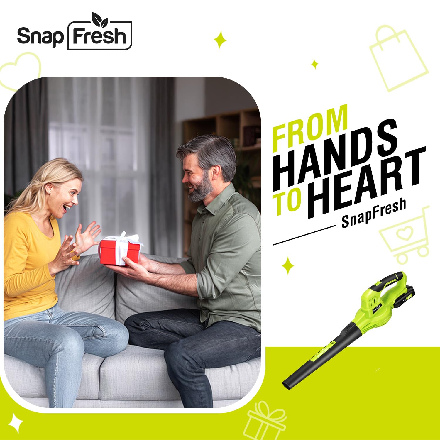 SnapFresh Cordless Leaf Blower - 20V Electric Leaf Blower 130 MPH / 140 CFM - Lightweight 2-Speed Leaf Blowers for Lawn Care and Yard/Garden/Patio (Tool Only-Battery & Charger not Included)
