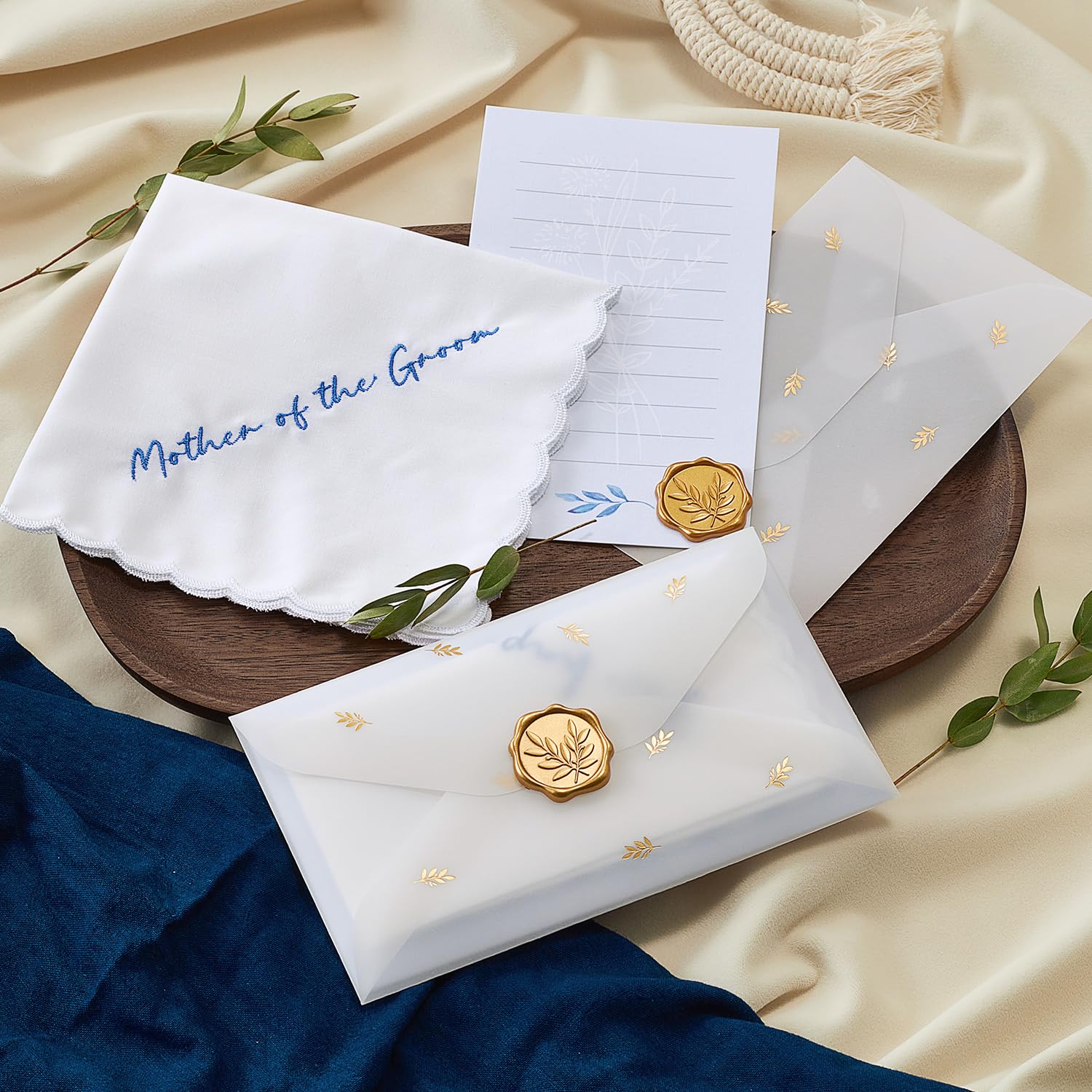 TRULIVA Mother of the Groom Gifts from Bride, Wedding Handkerchief, Embroidered, 12" x 12"