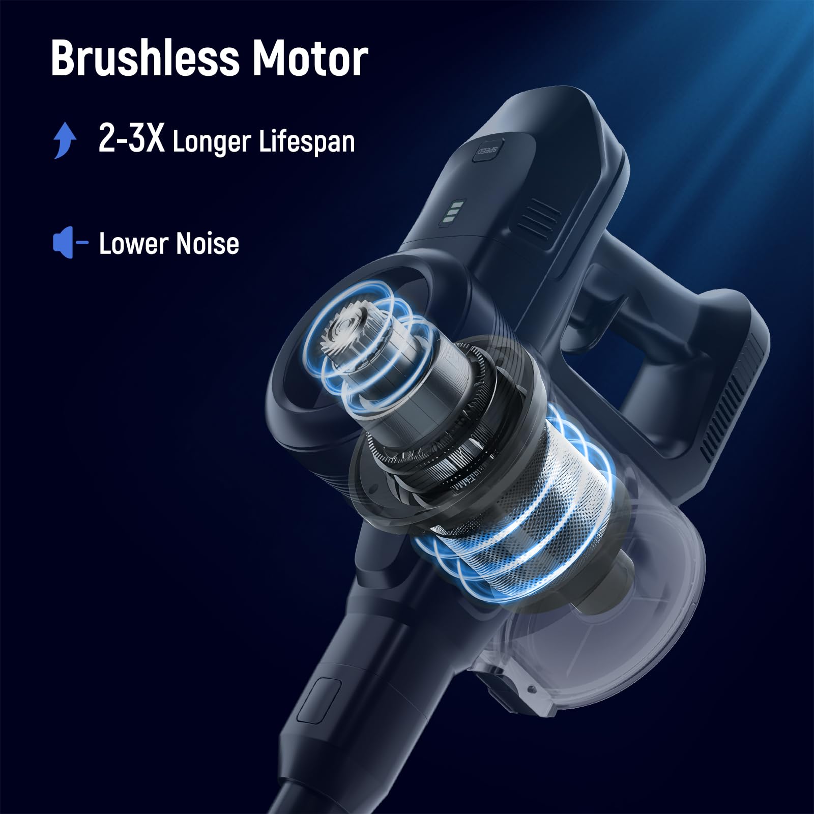 FABULETTA Cordless Vacuum Cleaner, Self-Standing Brushless Stick Vacuum for Home, 15-50Min Running Time, 5-Layer Filtration System, Anti-Tangle Brush, LED Display, Lightweight