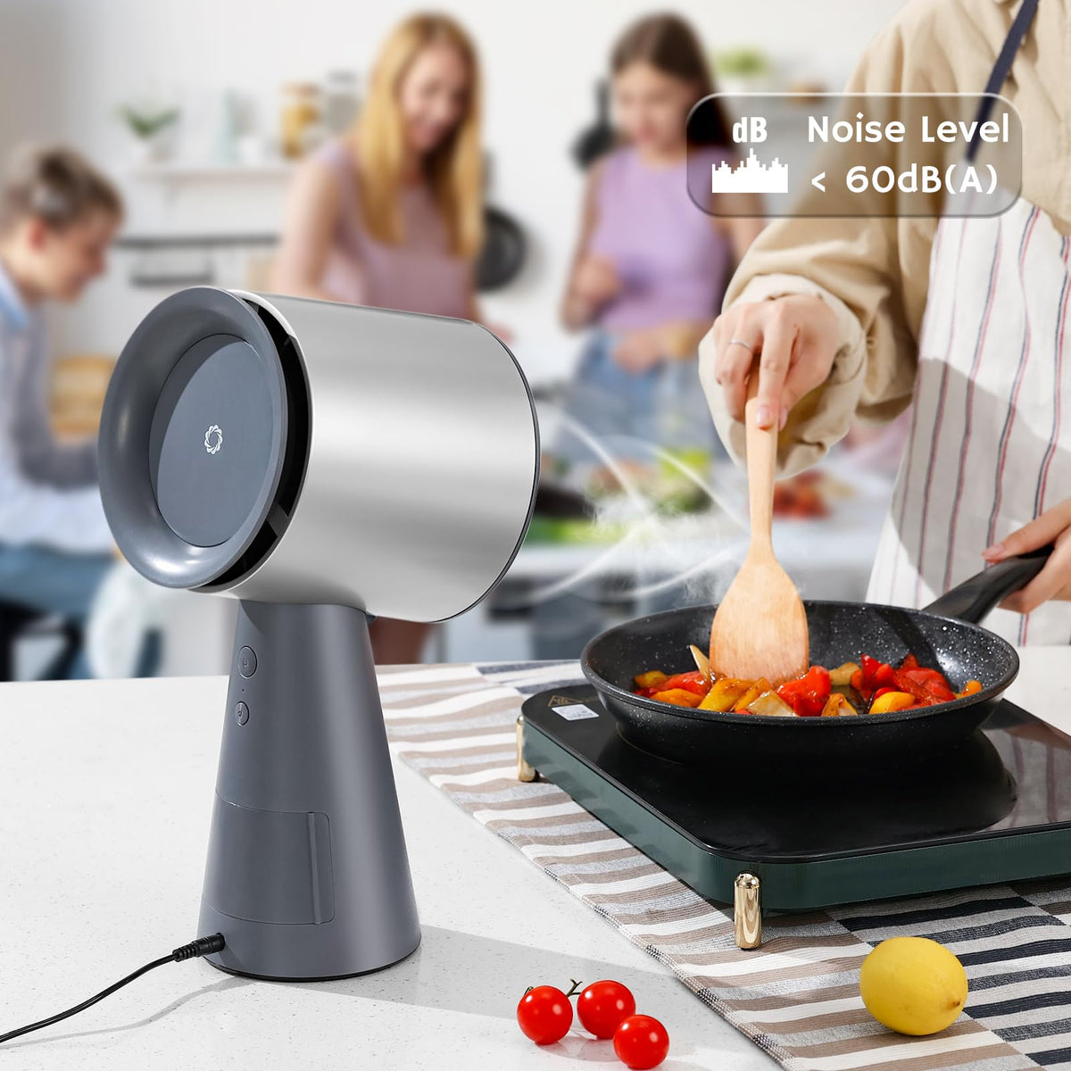 AIRTHEREAL RH180 Desktop Range Hood with 3 Speeds and Large Oil Collection Cup, Detachable Aluminum Carbon Filter, Low Noise Portable Kitchen Exhaust Fan for Cooking, Silver