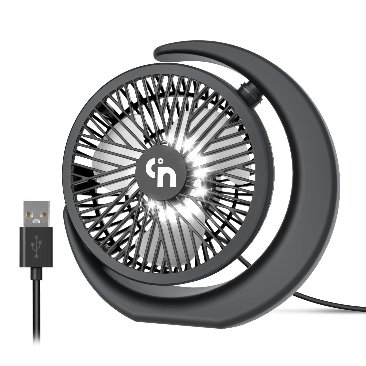 GagetElec USB Desk Fan with LED Night Lights,3 Speeds Desktop Fan,360°Rotation Strong Wind,Quiet Mini USB Cooling Fan Personal Table Fan for Home Office Desktop Office Table 5.3 Inch (T5-09)