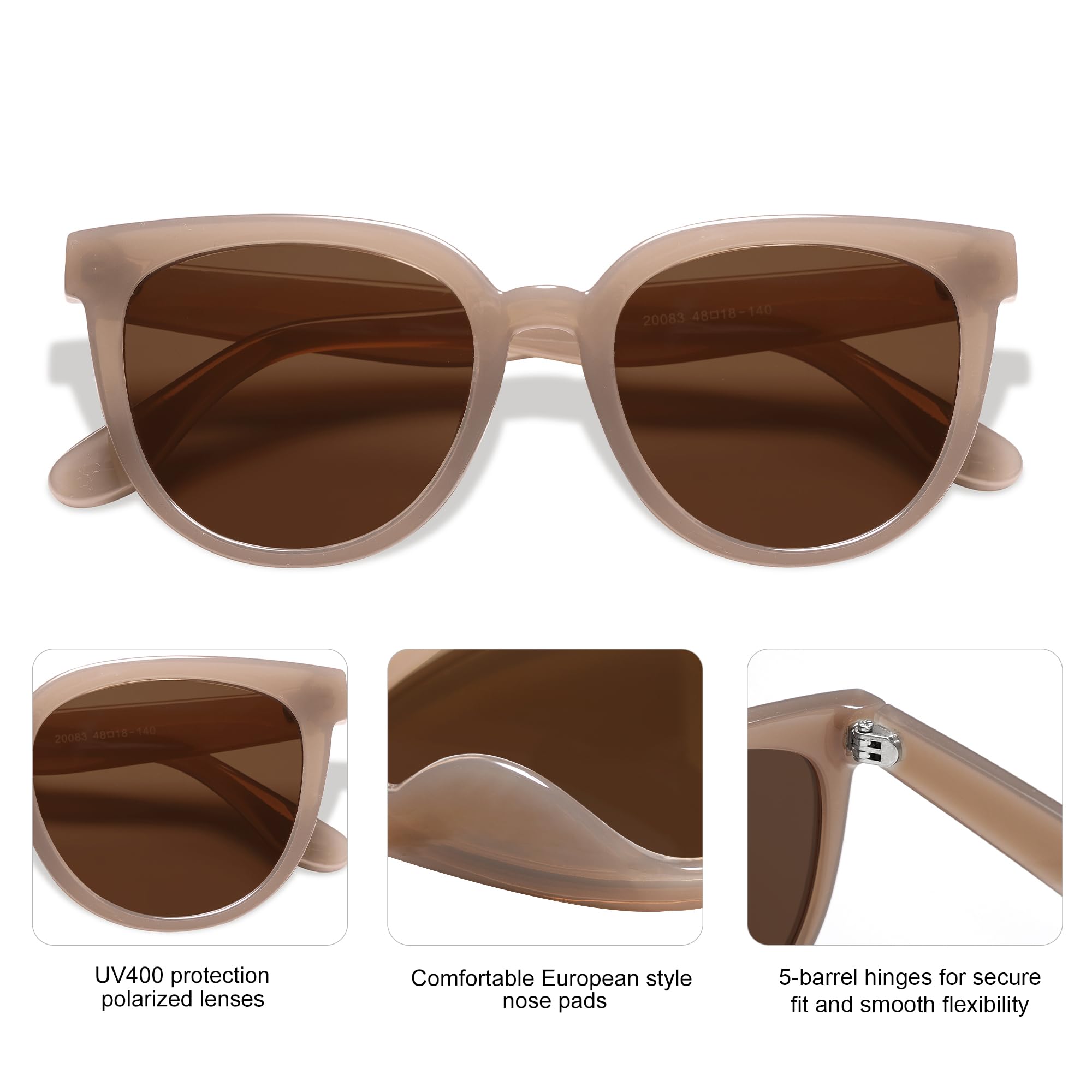SOJOS Trendy Cat Eye Round Polarized Sunglasses for Women Fashion UV Protection Sunnies Sunglasses SJ2175, Brown Frame/Brown Lens