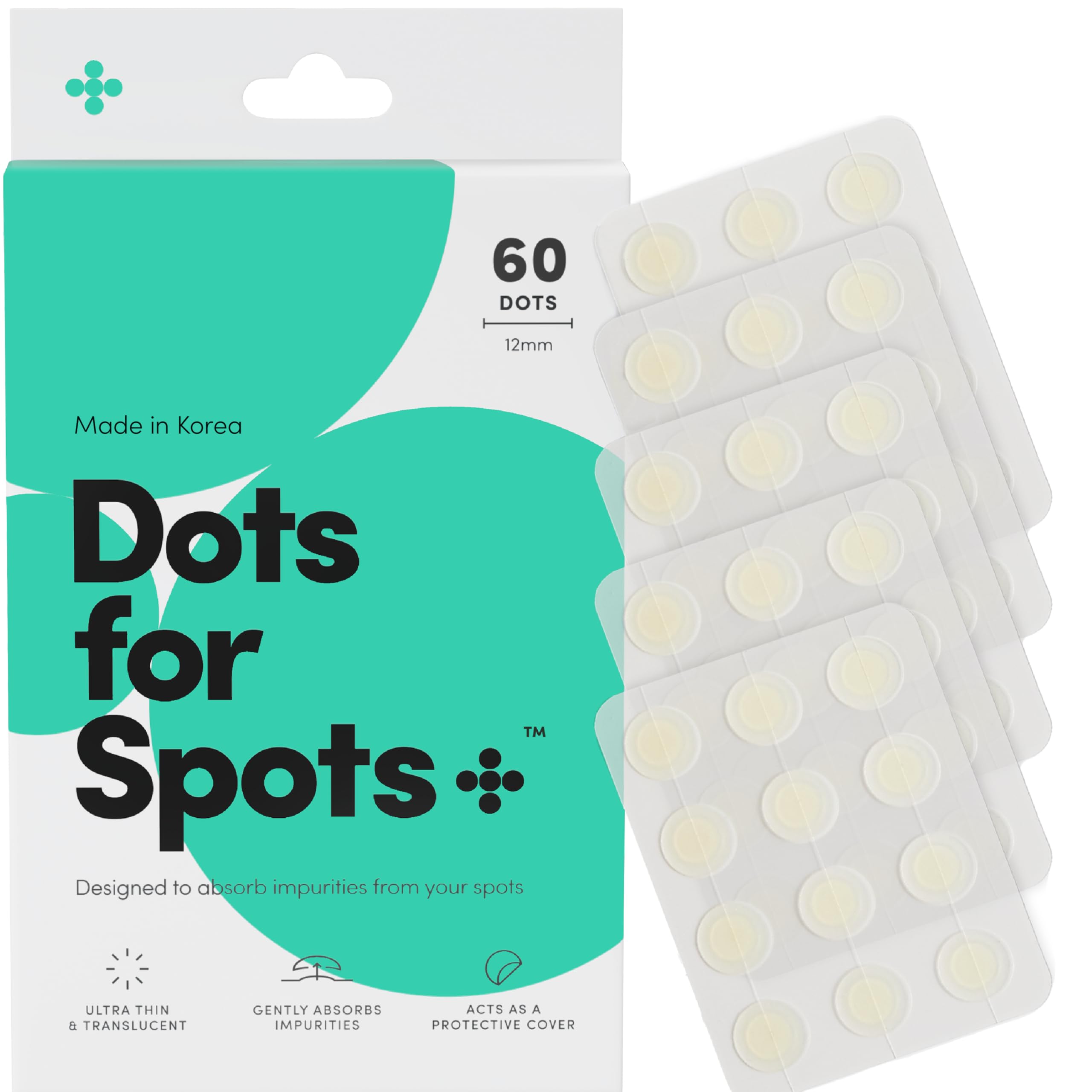 Dots for Spots Pimple Patches - Translucent Hydrocolloid Patch Spot Treatment Stickers for Face and Body - Fast-Acting, Vegan & Cruelty Free Korean Skin Care Pack of 60