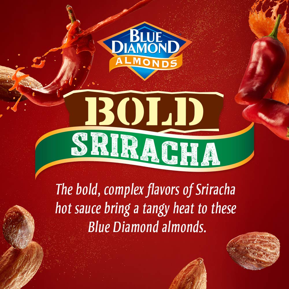 Blue Diamond Almonds, Bold Sriracha Flavored Snack Nuts, Single Serve Bags (1.5 Oz. Tubes, Pack of 12)