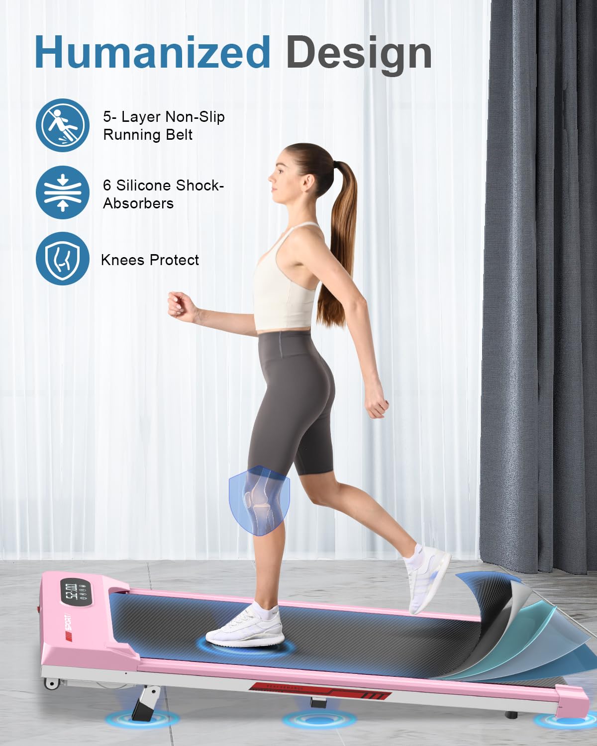 Walking Pad Treadmill with 5% Incline, 5 MPH Under Desk Treadmill for Home & Office, 300+ lb Capacity, Ultra Quiet < 45dB, Remote Control, Compact & Portable & Small, Pink
