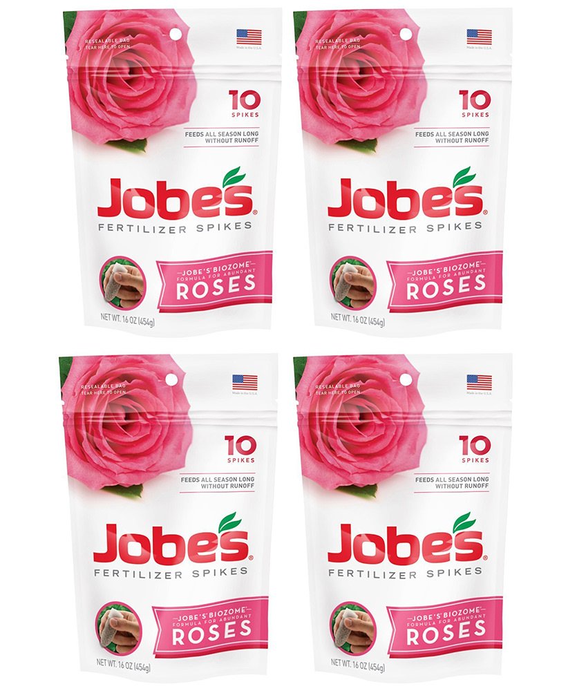 Jobes vznmYB Rose Fertilizer Spikes 9-12-9 Time Release Fertilizer for All Flowering Shrubs, 10 Spikes (4 Pack)