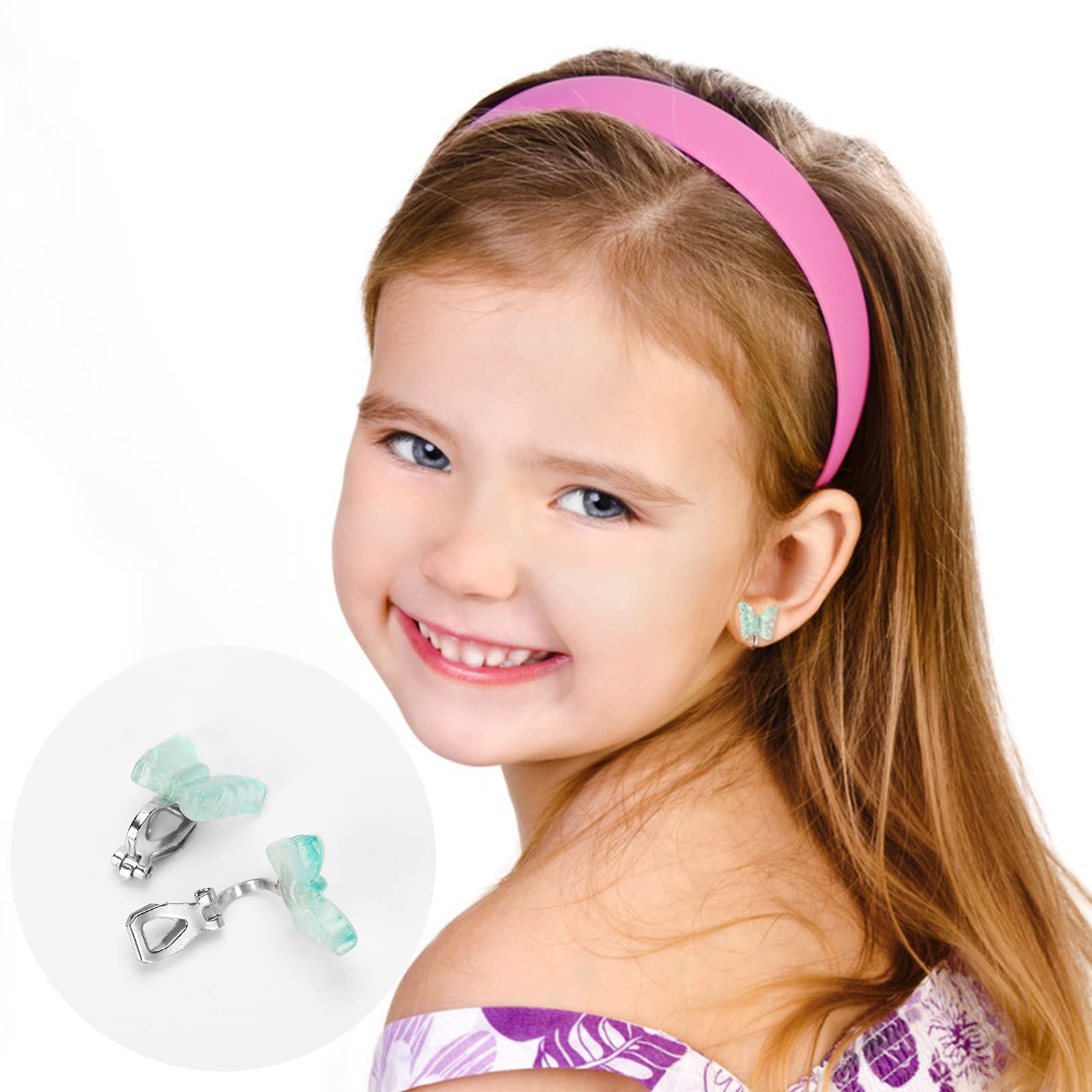 6Pairs Crystal Unicorn Clip On Earrings for Little Girls, Rainbow Earrings Butterfly Earrings Toddler Girls Dress Up Jewelry