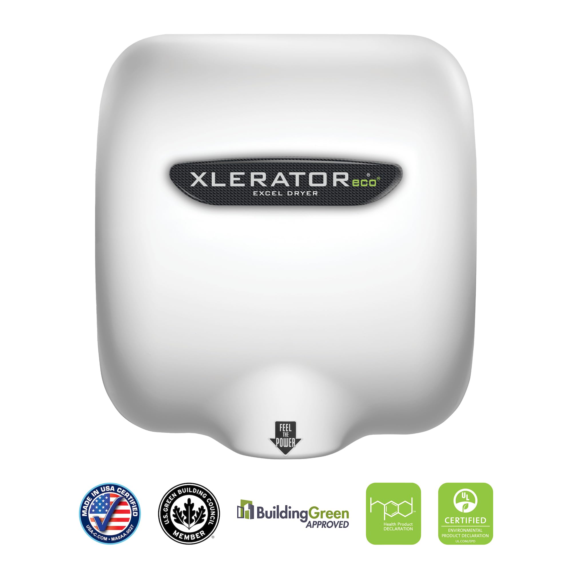 Excel XLERATOReco XL-BW-ECO Automatic Surface Mount High Power Hand Dryer, White Thermoset (BMC) Cover, 110V