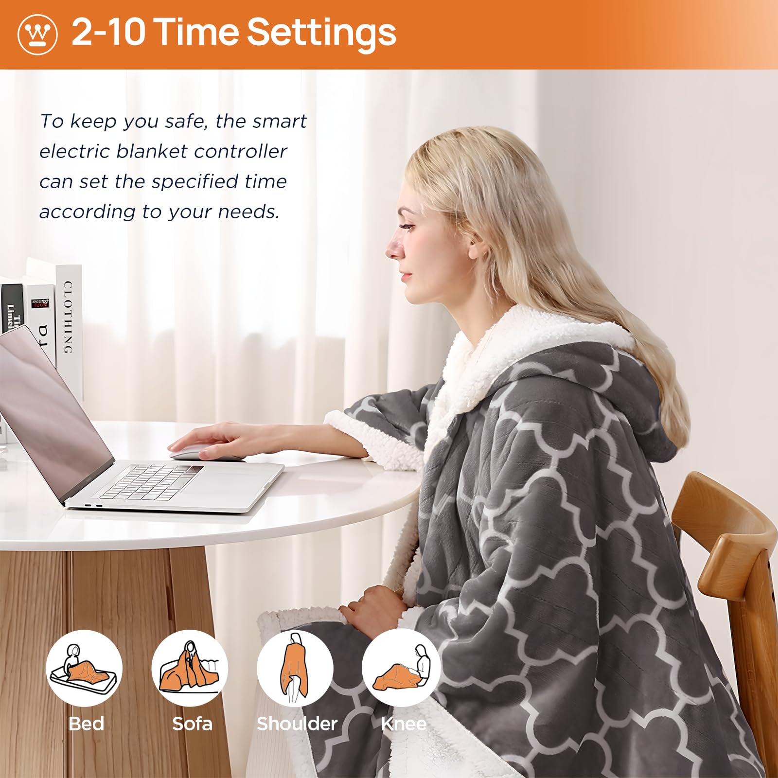 Westinghouse Heated Throw Blanket Wearable Shawl, Electric Wrap Poncho Blanket Hoodie with 6 Heating Levels & 2-10 Hours Time Settings, Winter Gifts for Mom Girlfriend Grandma, 50x60 Inch, Grey