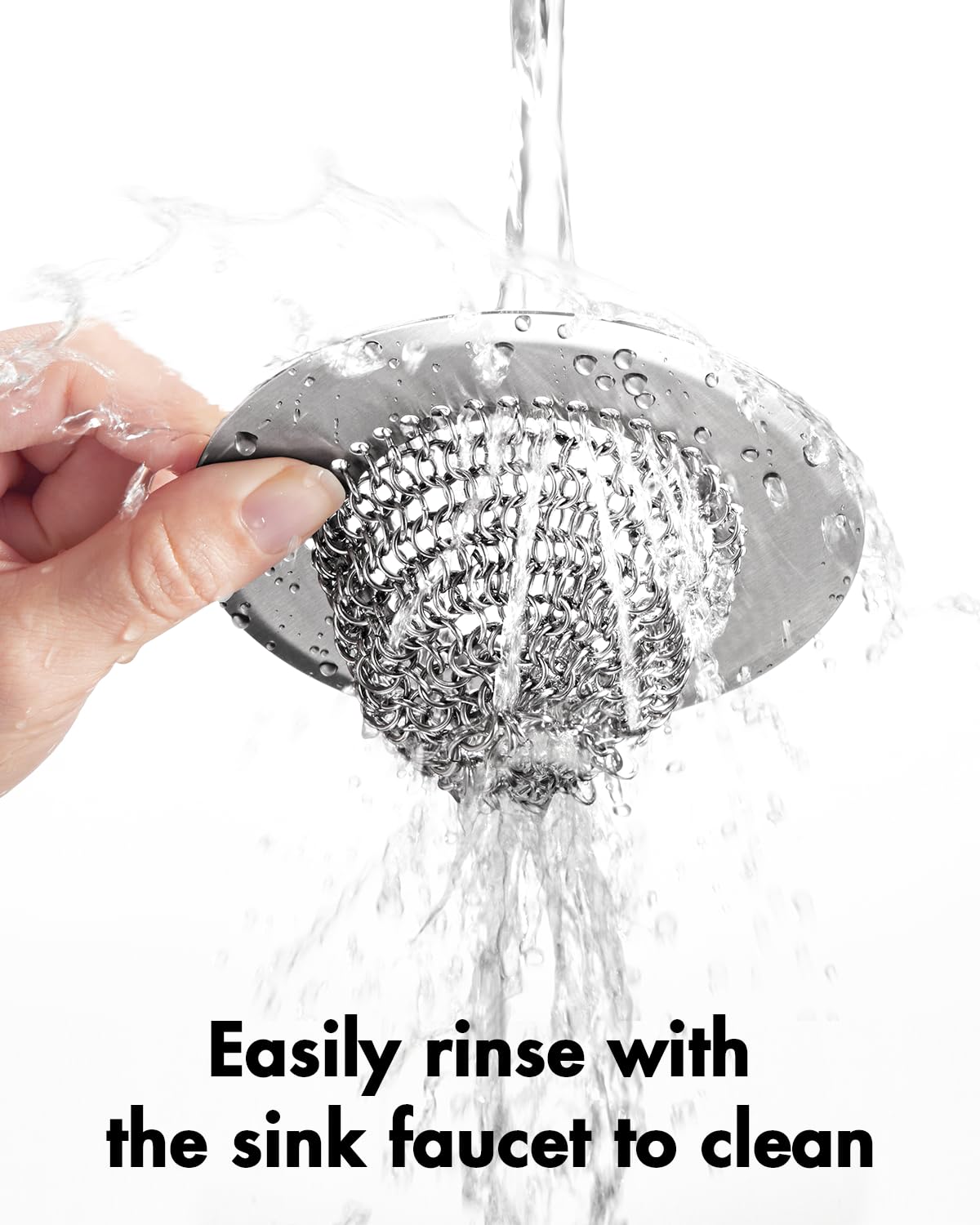 Wokdada Revolutionary Kitchen Sink Drain Strainer/Patented Reversible Chain Mesh, Effortless Cleaning & Debris Catcher, Large Capacity, No Clog, 304 Stainless Steel & Rust-Proof/Handmade