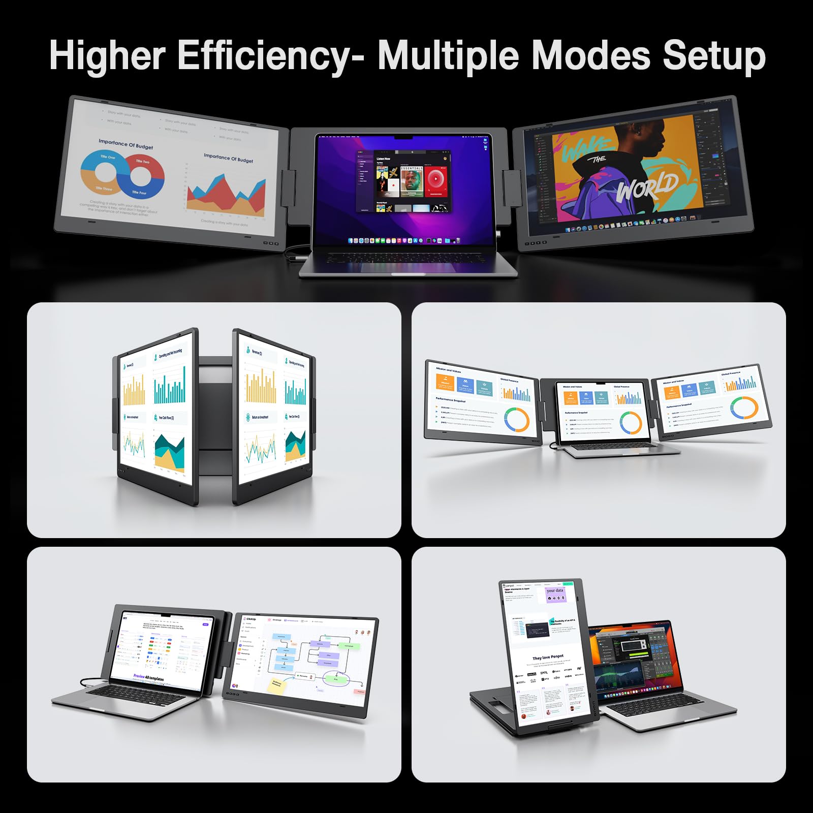 KYY 15.6" Laptop Screen Extender, 1080P FHD IPS Portable Monitor, One Cable USB-C Triple Monitor, Dual Travel Screen for 12"-17'' Laptops, 360° Rotation & Kickstand,X90D (Driver Need)