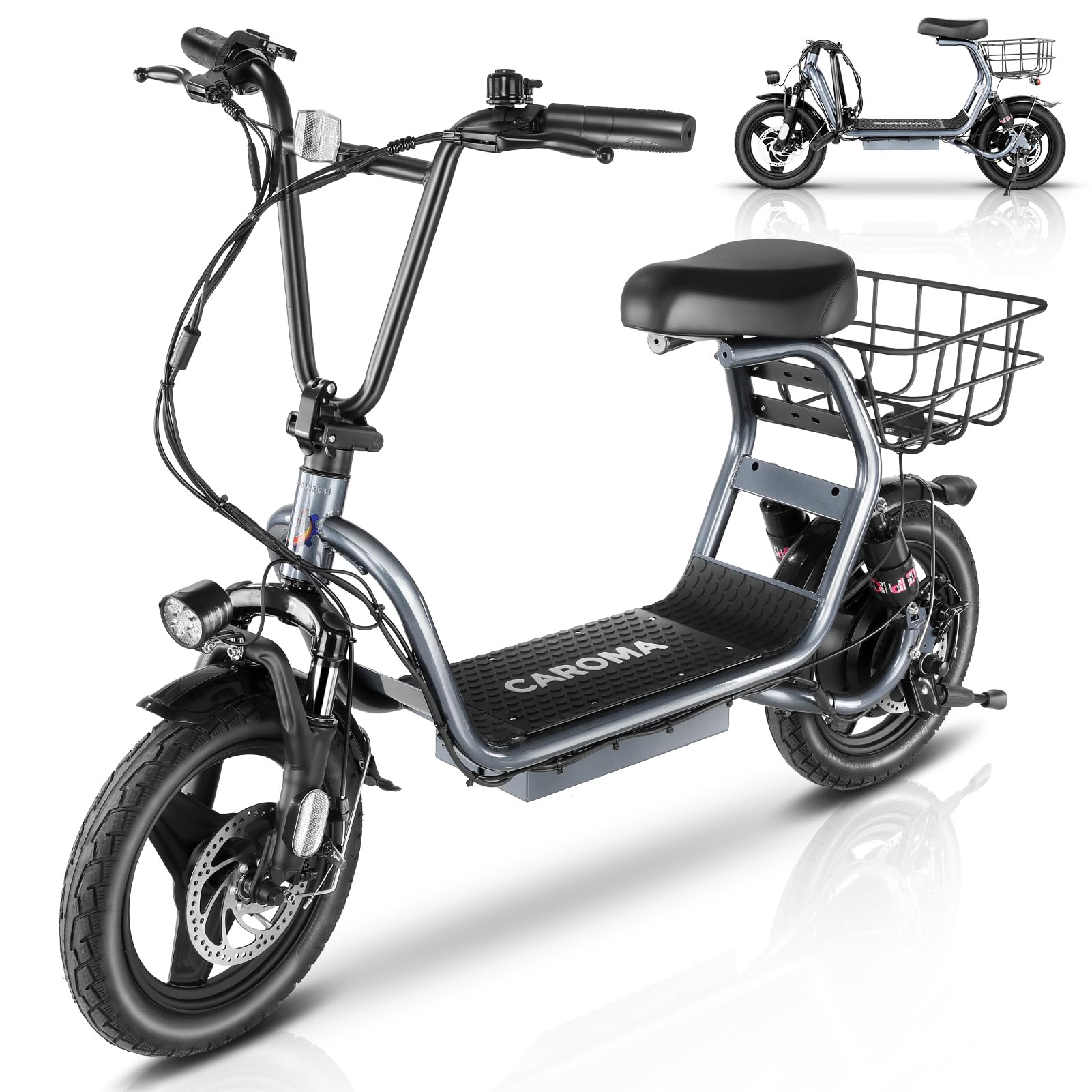 Caroma Peak 800W Electric Scooter with Seat for Adults, 14" Fat Tire Electric Scooter Adults, 374Wh Battery up to 25Miles&20MPH