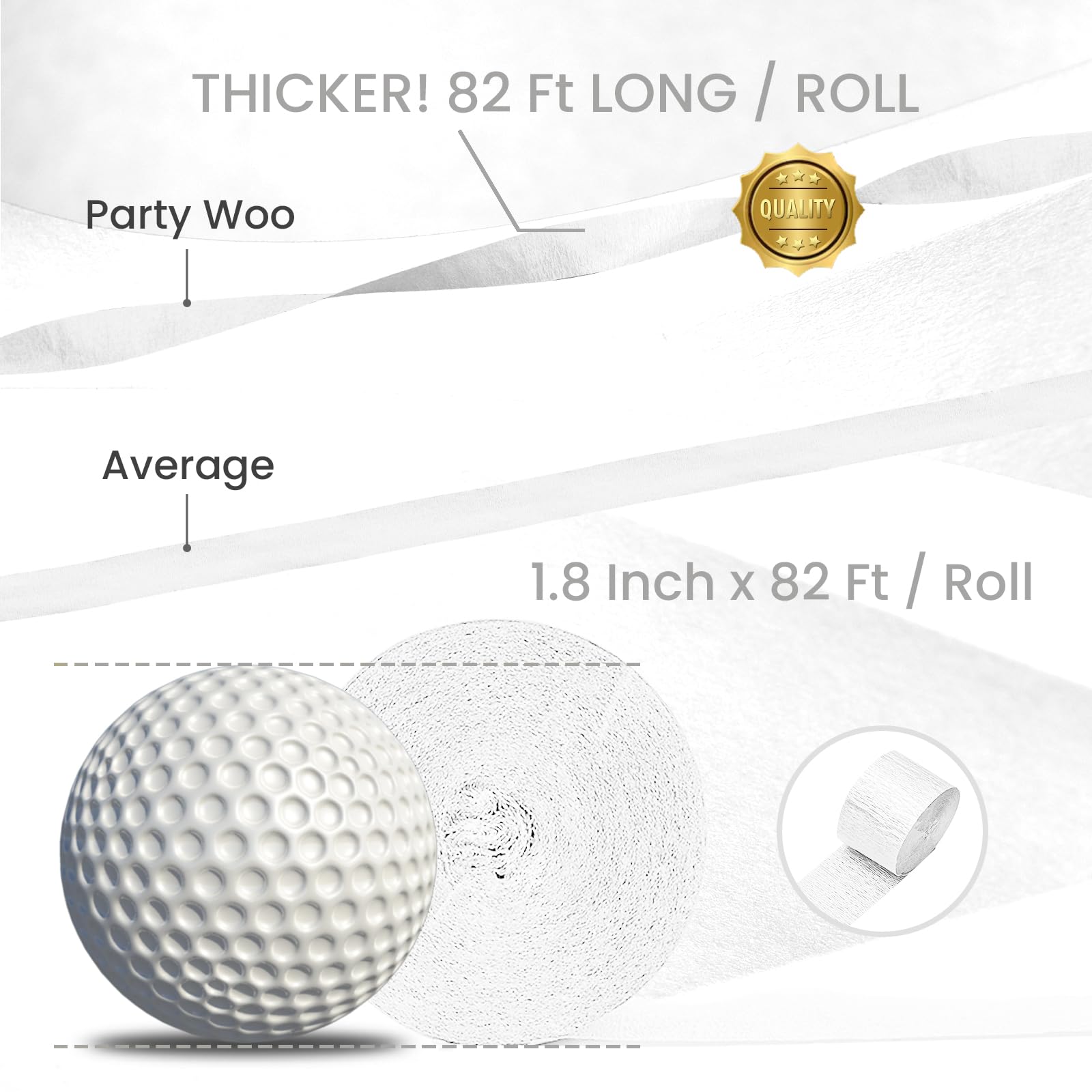 PartyWoo White Crepe Paper Streamers 4pcs 328ft Pack of Pearl White Crepe Paper Streamers for Wedding Graduation Baby Shower Engagement Anniversary Bachelorette Winter Birthday Party Decorations