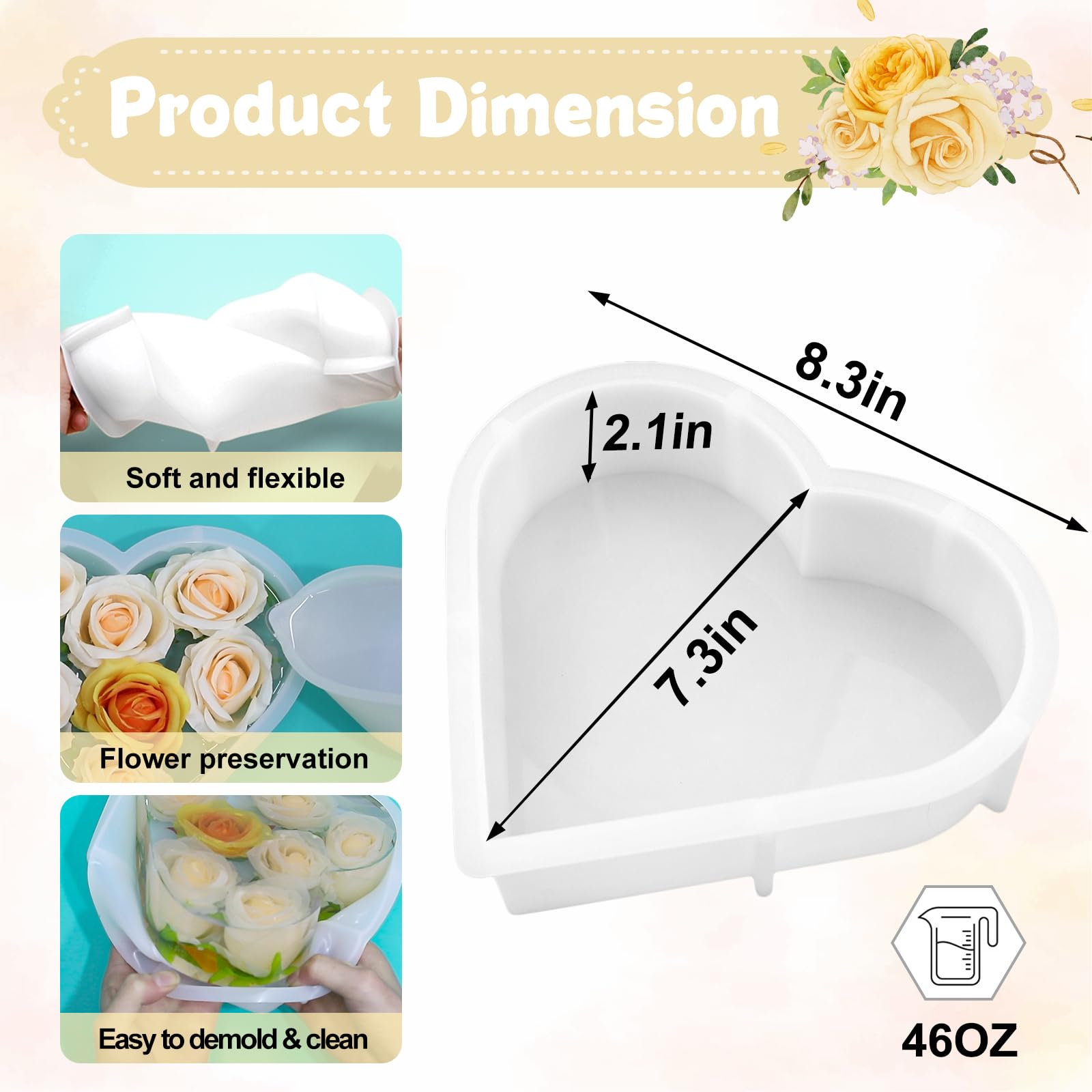 YOILES Resin Molds Silicone,Epoxy Resin Casting Craft Mold for Flower Preservation Bookends DIY Art (Large, Heart)