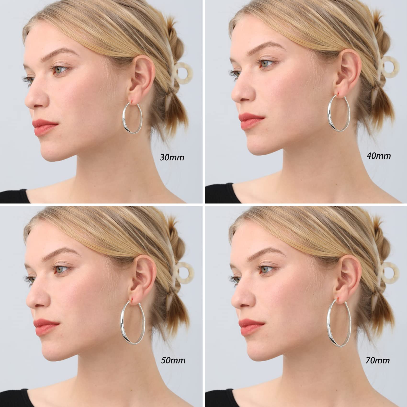 PABBEU Sterling Silver Hoop Earrings for Women S925 Silver Hoop Earrings Large Silver Hoop Earrings Hypoallergenic Thin Oversize Big Silver Hoop Earrings Sterling Silver Earrings for Girls