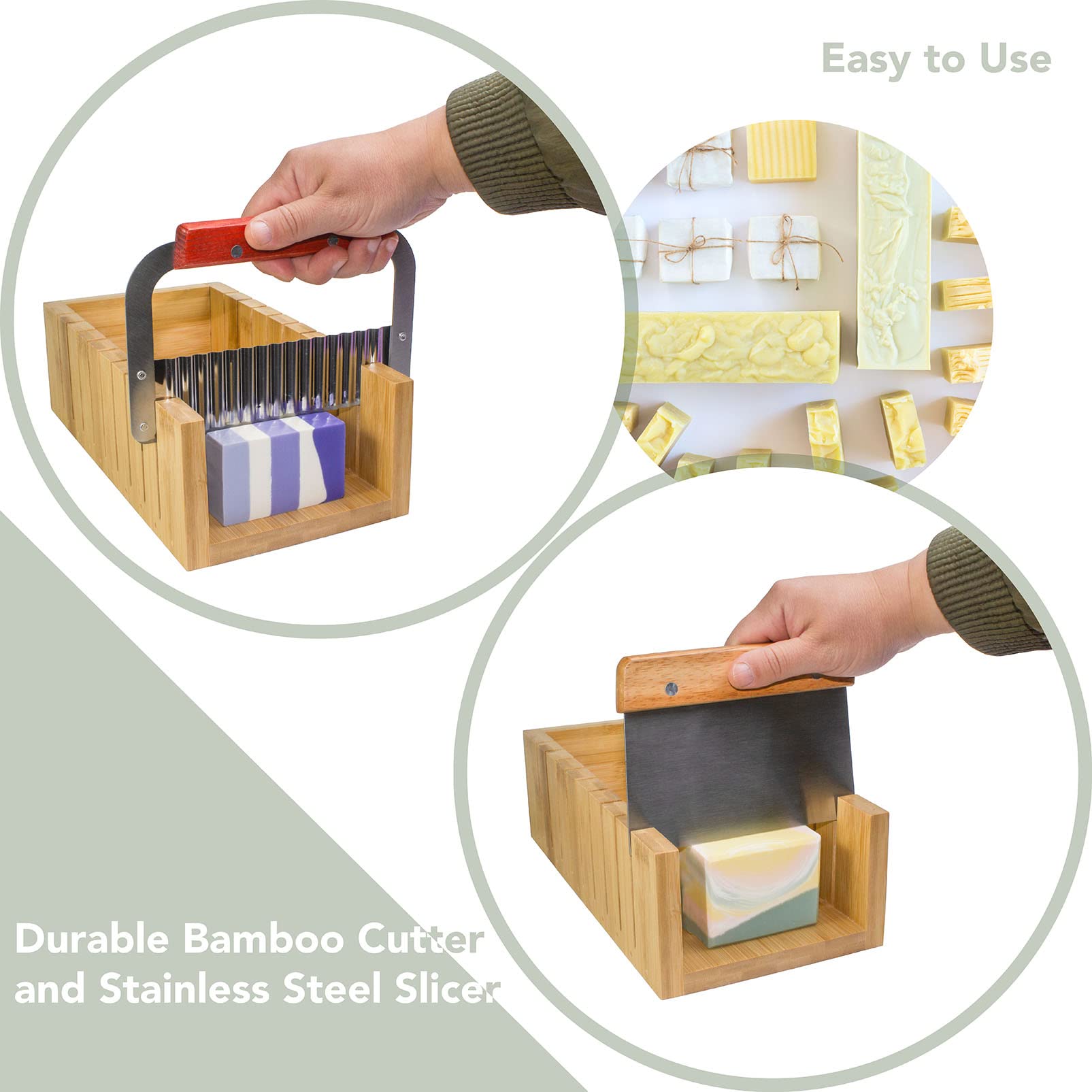 Soap Mold Making Kit with Wooden Cutter Soap Molds Silicone 46oz Purple | Melt and Pour or Cold Process, 50pc Soap Packaging Paper Bags and Slicer | Gift for Wife Women Housewife Soaper