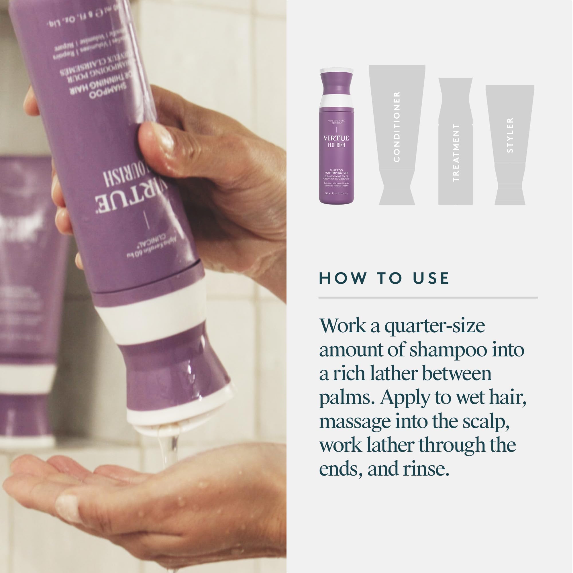 Virtue Flourish Shampoo for Thinning Hair | Detoxifies, Volumizes, Repairs Thinning Hair