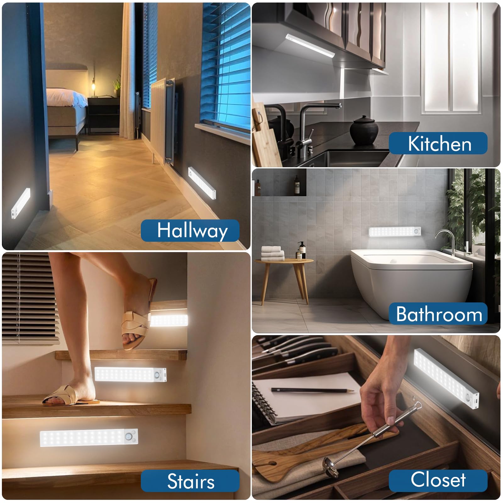 Under Cabinet Lights,2 Pack Dimmable Motion Sensor Light indoor,36LED 1800mAh Rechargeable Under Cabinet lighting wireless,Closet lights Under Counter lights for Kitchen Drawers,Wardrobe,Stair Bedroom