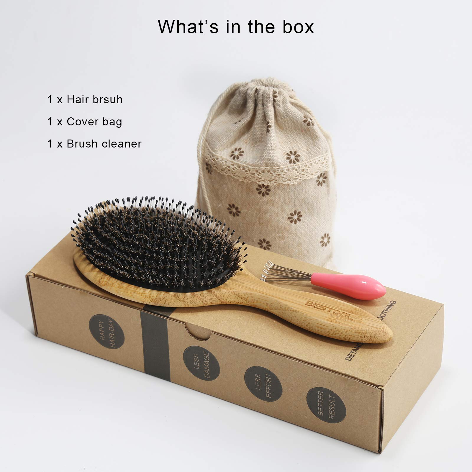 BESTOOL Hair Brush, Boar Bristle Hair Brushes for Women men Kid, Boar & Nylon Bristle Brush for Wet/Dry Hair Smoothing Massaging Detangling, Everyday Brush Enhance Shine & Health (Round)