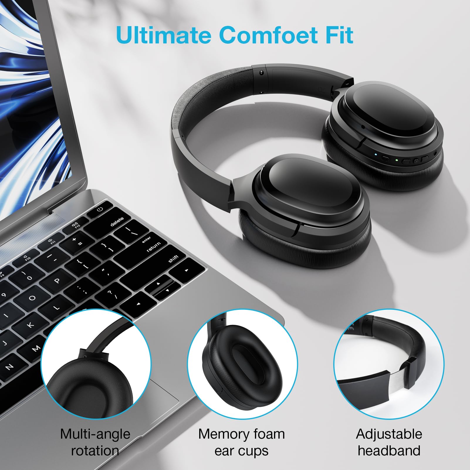 tapaxis Hybrid Active Noise Canceling Headphones Wireless Bluetooth Over ear Headphones with Hi-Fi Audio, Deep Bass, Comfortable Ear Cups 30 Playtime for Travel, Home Office, Titanium Black
