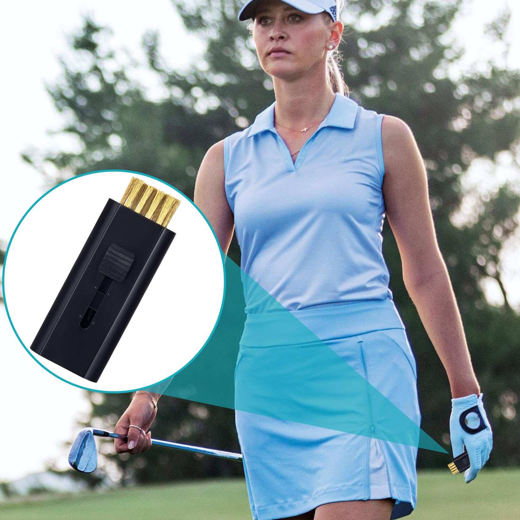 PAGOW 4 Pack Pocket Retractable Golf Club Cleaner Brush, Double Sided Golf Club Brush Groove Cleaner, Portable Golf Club Cleaning Wire Brush Tool, Must Have Golf Bag Accessories Golf Gifts (Black)