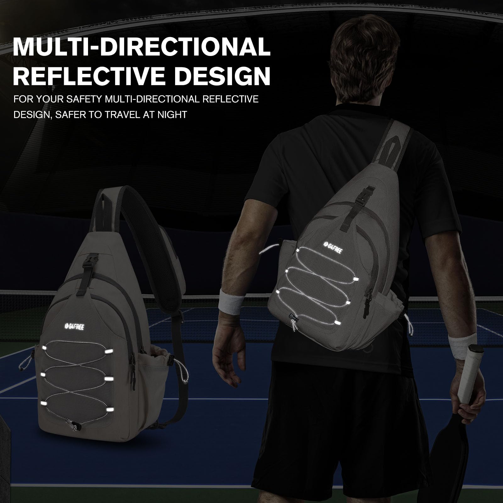 G4Free Sling Bag, Crossbody Pickleball Bag for Men Women, Lightweight Crossbody Chest Backpack for Sports, Travel, Ivory