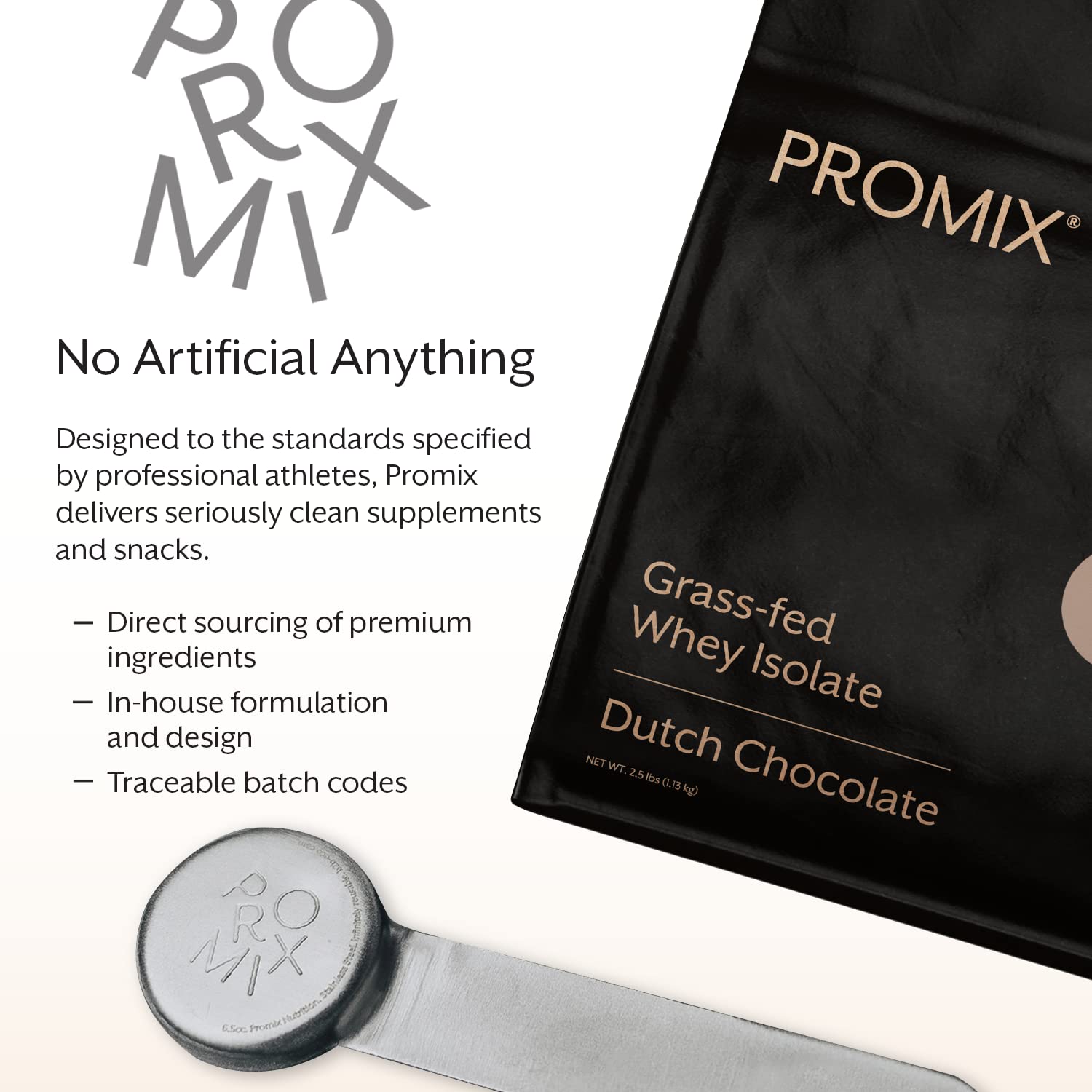 Promix Whey Protein Isolate Powder, Chocolate - 2.5lb - Grass-Fed & 100% All Natural - Post Workout Fitness & Nutrition Shakes, Smoothies, Baking & Cooking Recipes - Gluten-Free & Keto-Friendly